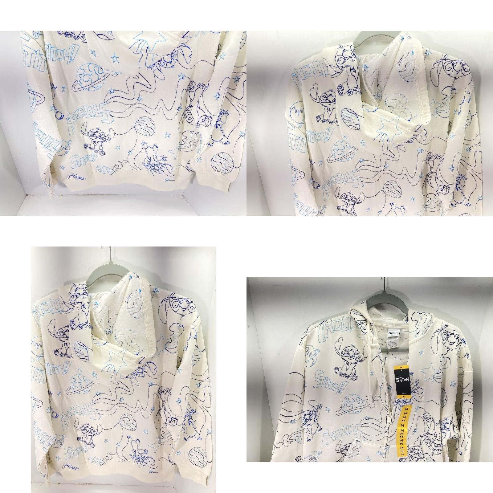 Disney Disney Stitch Hoodie Sweatshirt Women Medium Ivory Full Zip AOP Embroidered NWT Size M / US 6-8 / IT 42-44 - 9 Thumbnail