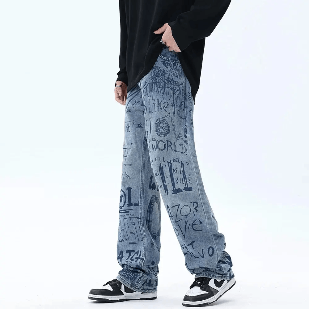 Japanese Brand × Vintage Buggy jeans for men and women with graffiti print y2k Size US 30 / EU 46 - 5 Thumbnail