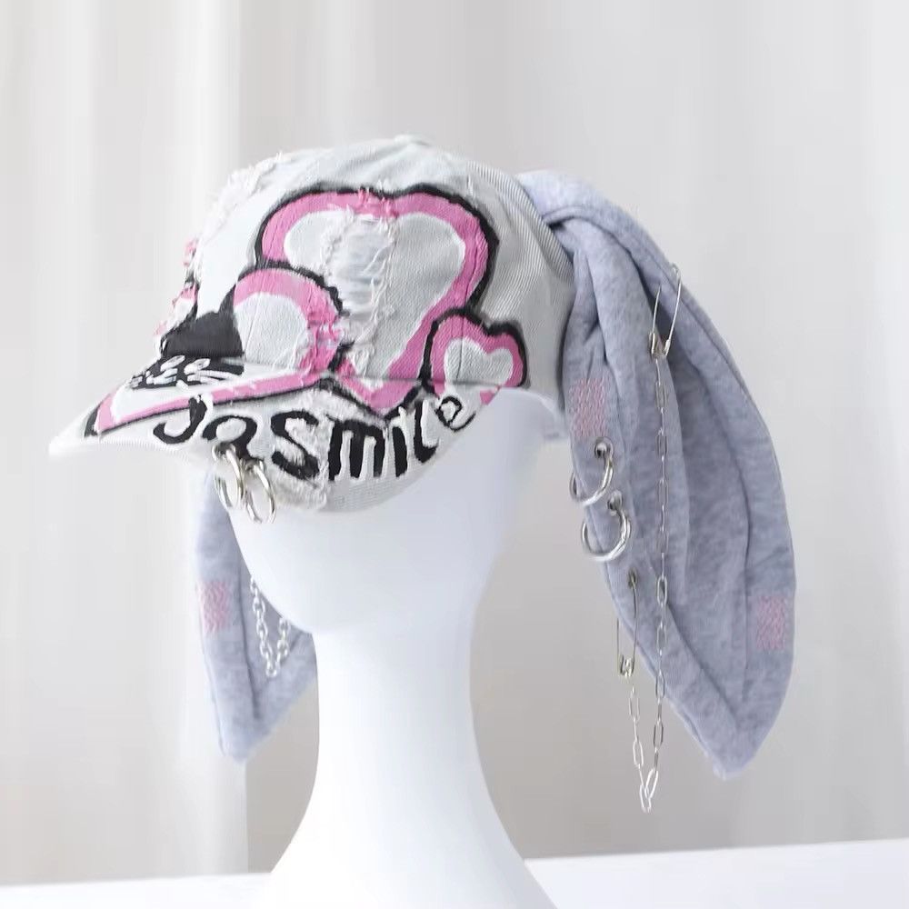 Japanese Brand Graffiti Long Rabbit Ears Ripped Metal Ring Cap Size ONE SIZE - 1 Thumbnail