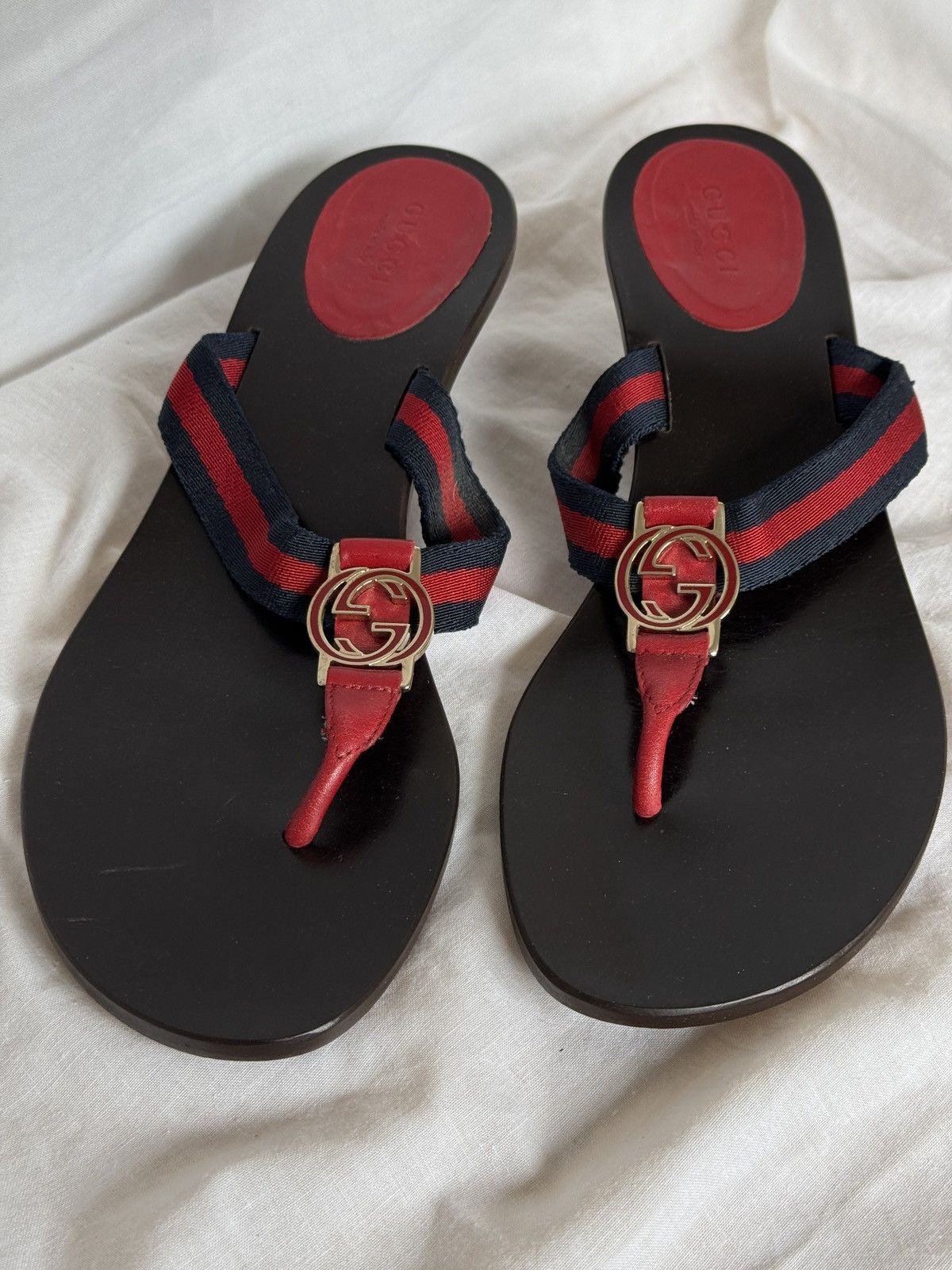 Gucci × Vintage Gucci Web Interlocking GG Thong Flip Flops Mules Size US 8 / IT 38 - 4 Thumbnail