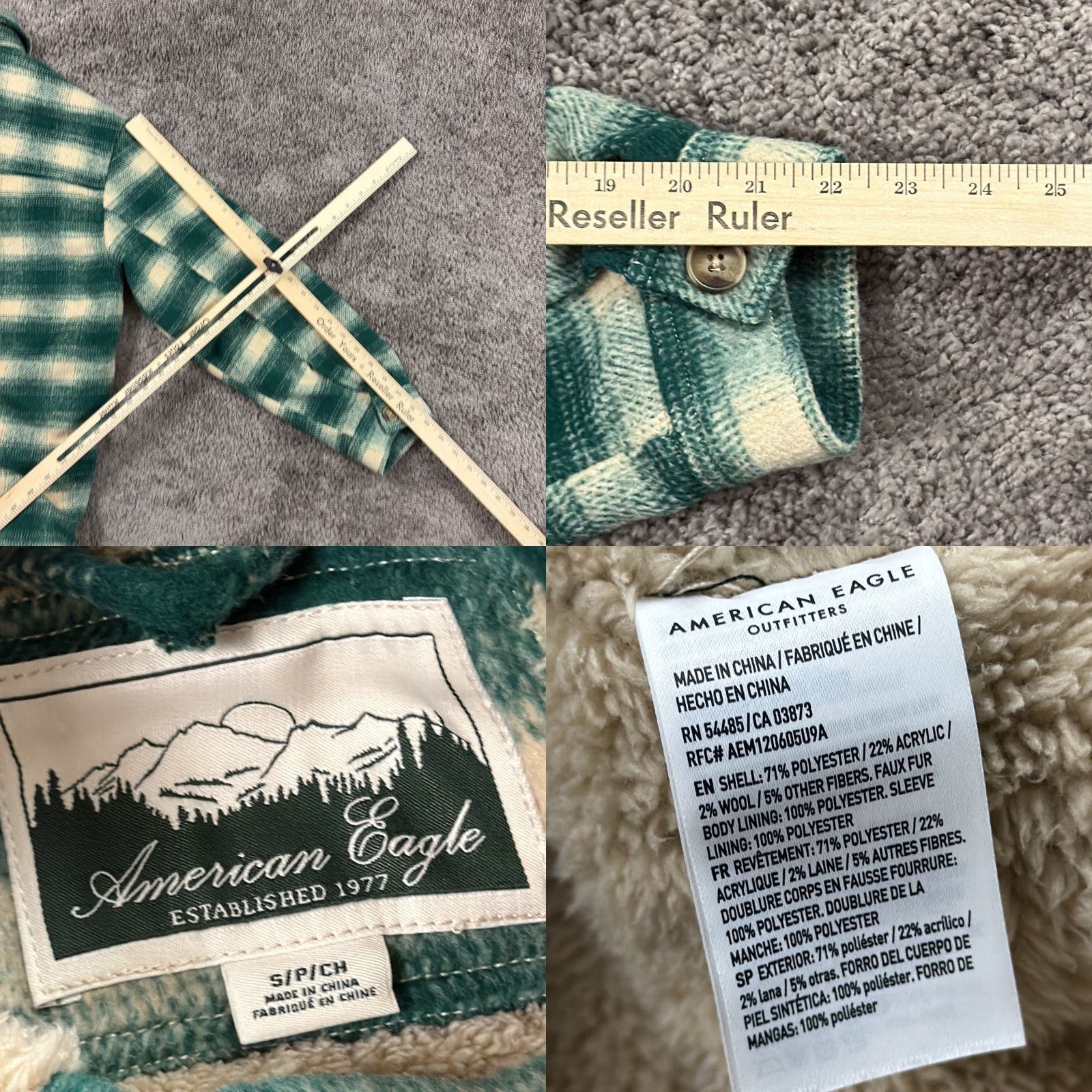 American Eagle Outfitters VINTAGE American Eagle Outfitters Jacket Mens S Green Plaid Flannel Sherpa Lined Shacket Size US S / EU 44-46 / 1 - 8 Thumbnail