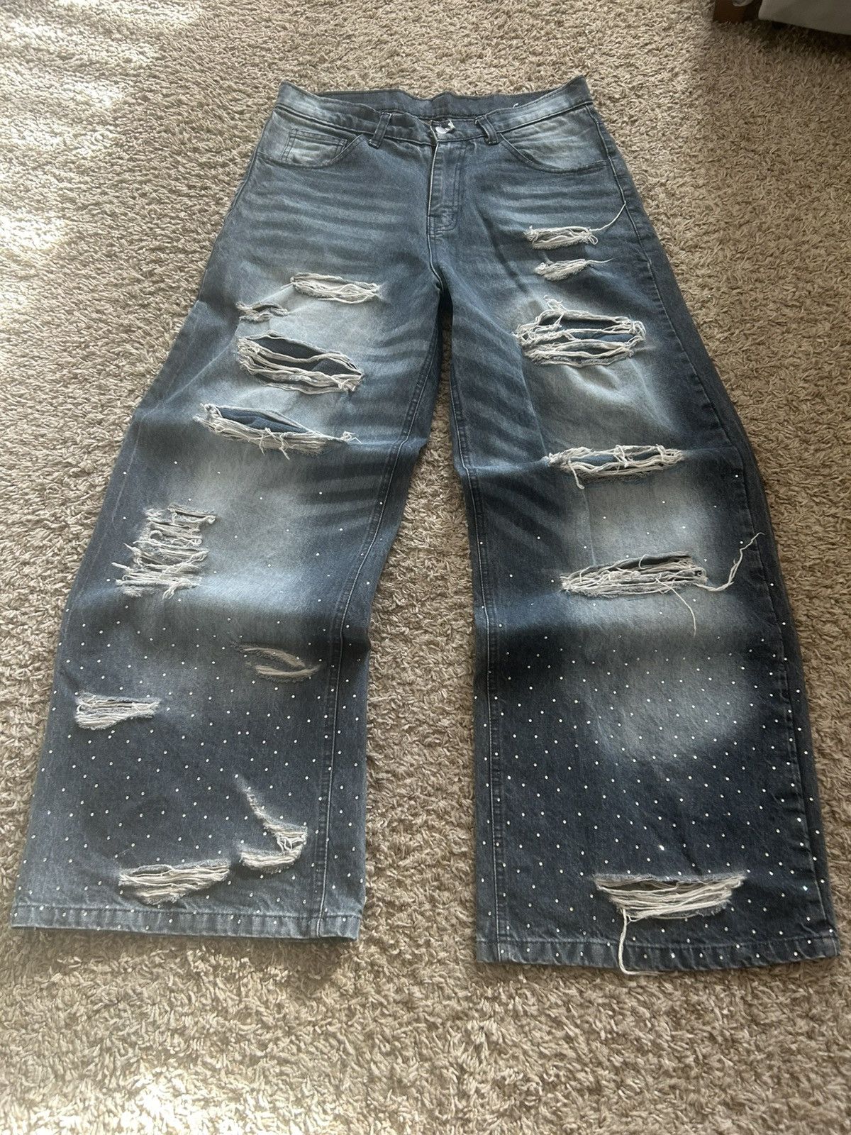 Other baggy distressed rhinestone jeans Size US 34 / EU 50 - 1 Thumbnail