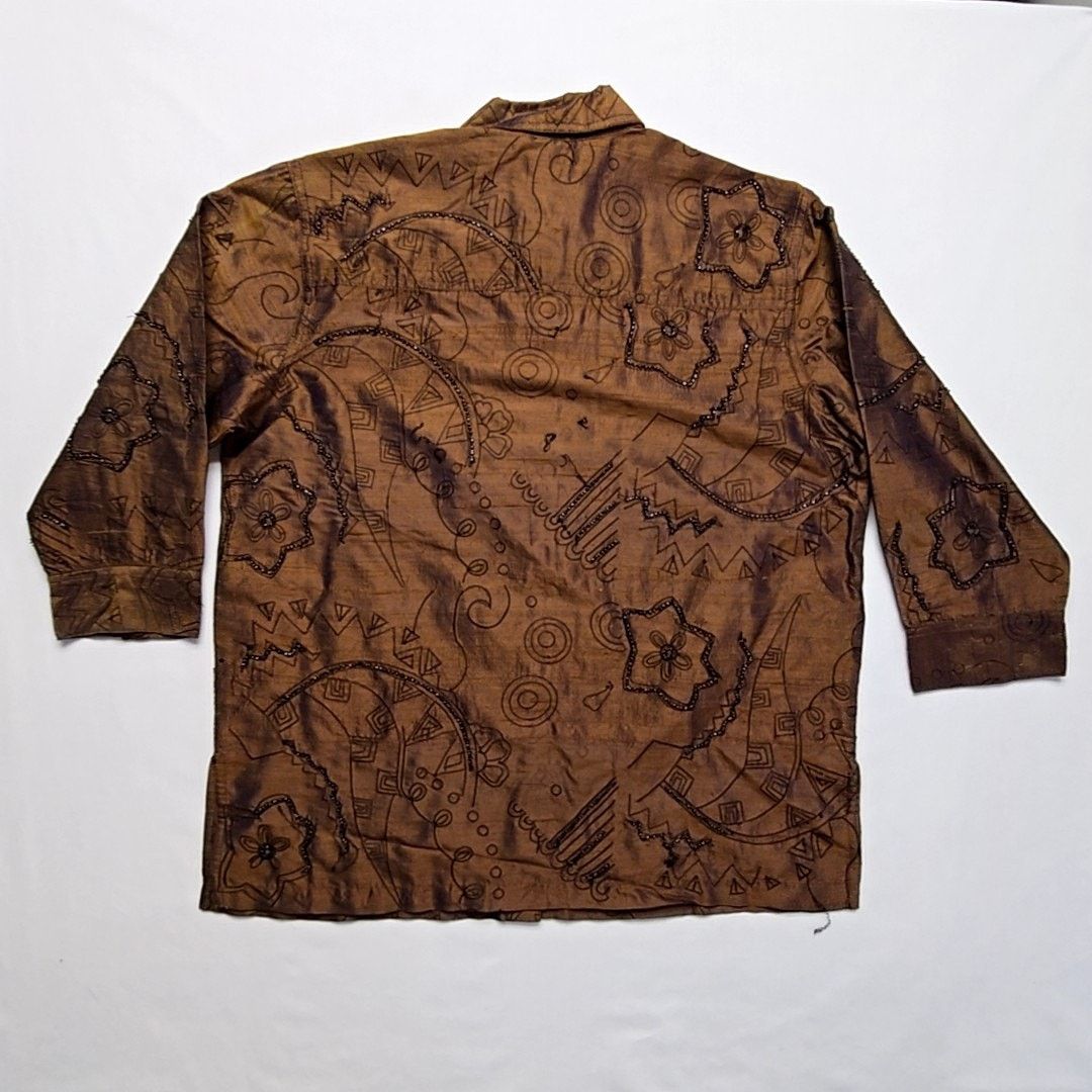 Vintage Vintage Bleu Bayou Silk Shirt S Brown Beaded Blouse 90s Size S / US 4 / IT 40 - 8 Thumbnail