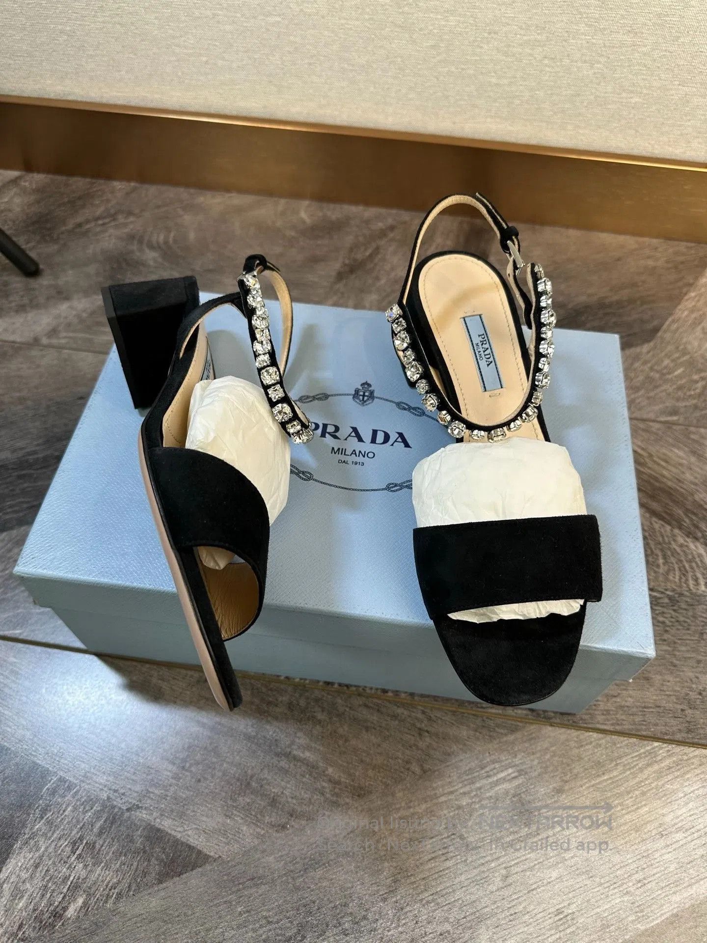 Prada Prada Black Suede Rhinestone Sandals. Size US 6.5 / IT 36.5 - 4 Thumbnail