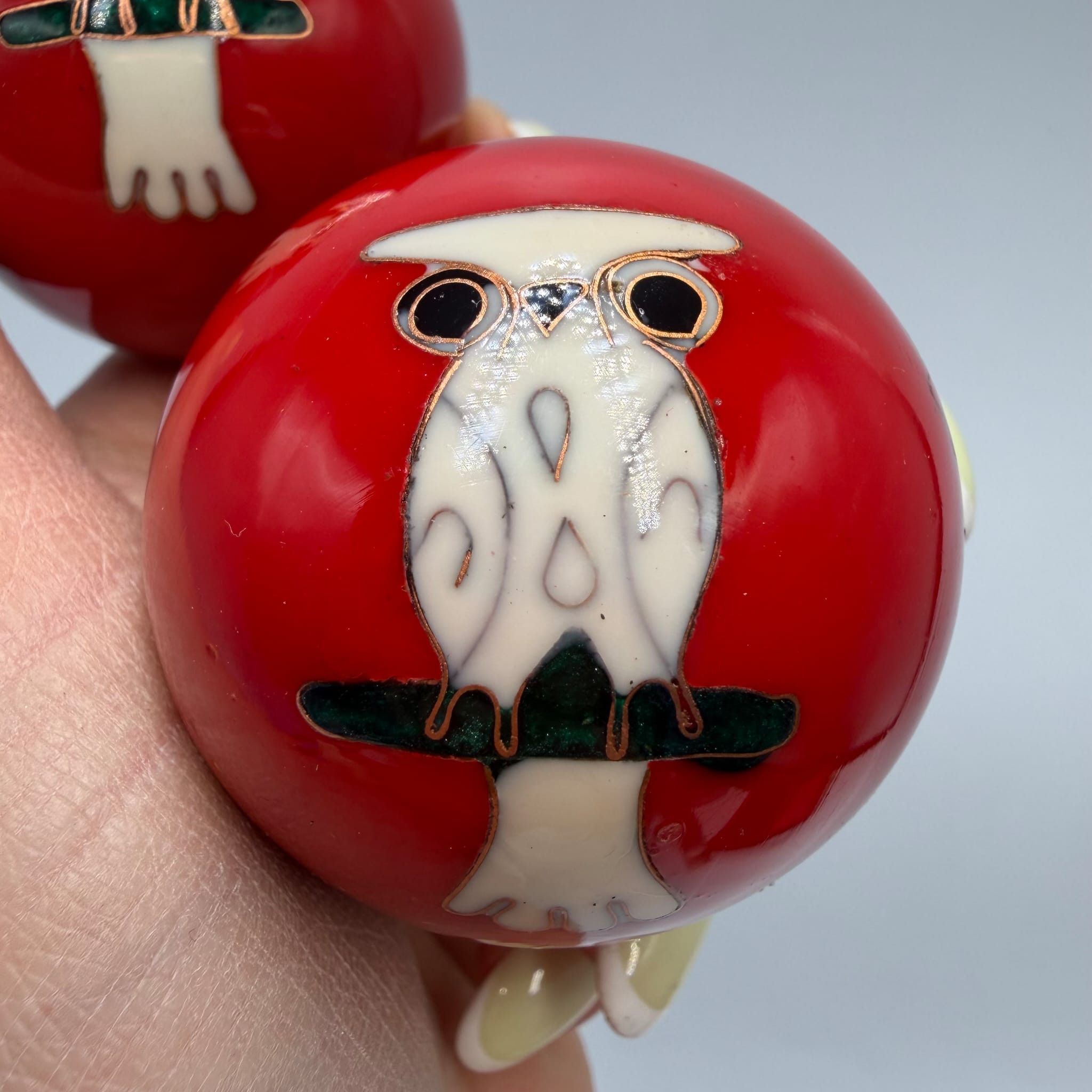 Vintage Vintage Chinese Baoding Balls Owl Red Cloisonne Enamel Size ONE SIZE - 8 Thumbnail