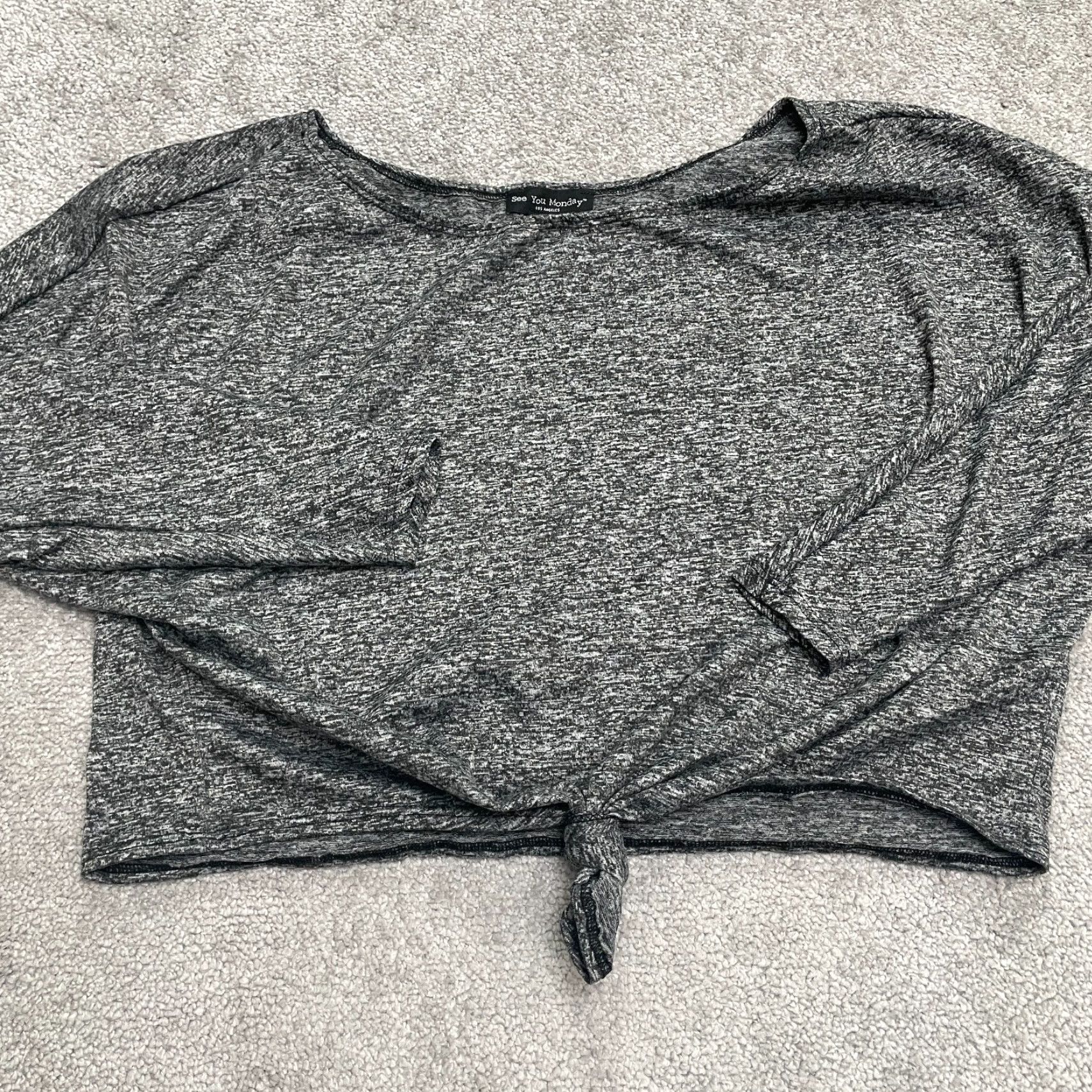 Vintage SEE YOU MONDAY Cropped Top Womens XL Dark Gray Long Sleeve Dolman Stretch Casual Shirt Size XL / US 12-14 / IT 48-50 - 3 Thumbnail