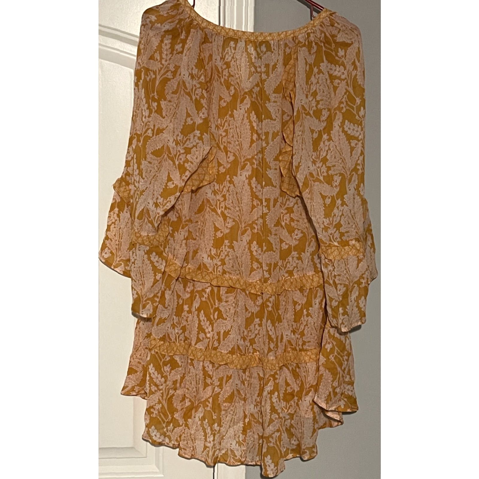 Anthropologie Anthropologie Tunic Top Sz Large Mia Boho Orange Floral Ruffle Tiered Flowy Size L / US 10 / IT 46 - 2 Thumbnail
