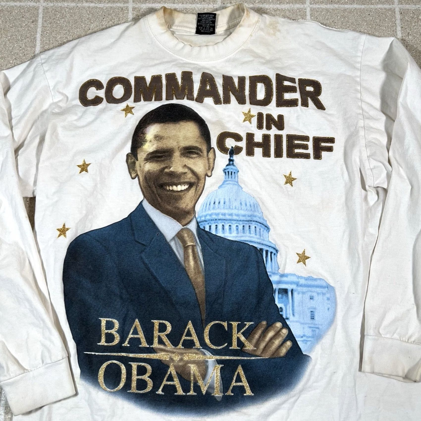 Vintage VINTAGE Barack Obama AOP T Shirt Commander In Chief Rap 3XL Mens White Size US XXL / EU 58 / 5 - 2 Thumbnail