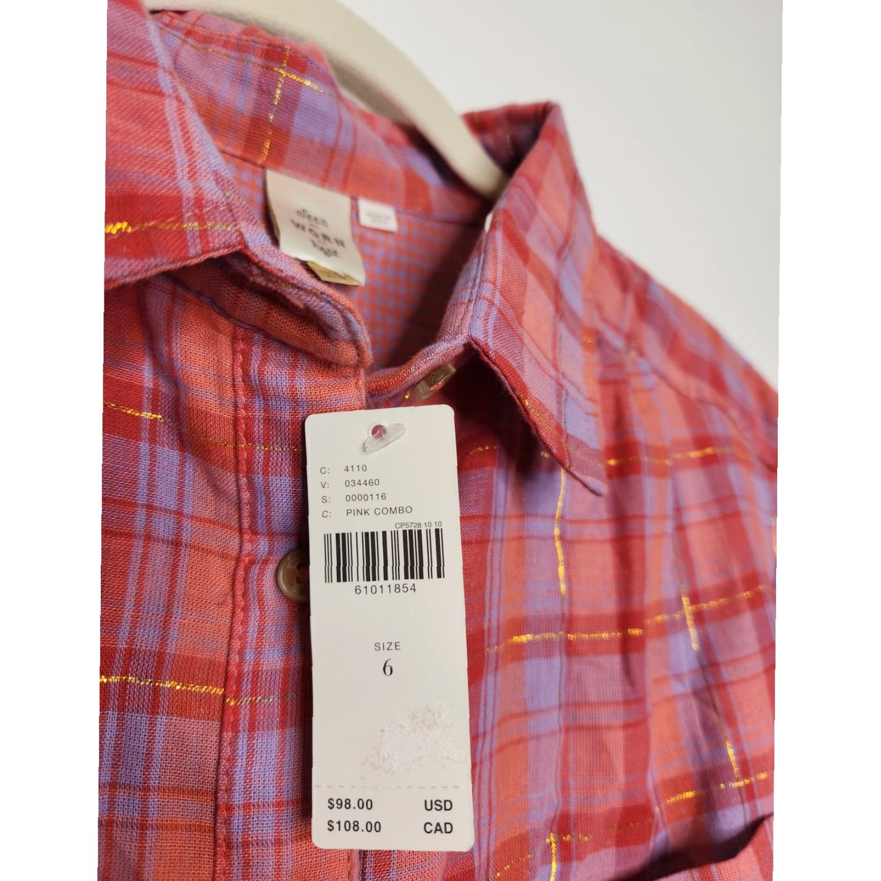 Anthropologie VINTAGE Seen Worn Kept Pink Metallic Flannel Button-Up Womens 6 NWT Anthropologie Shirt Size M / US 6-8 / IT 42-44 - 4 Thumbnail