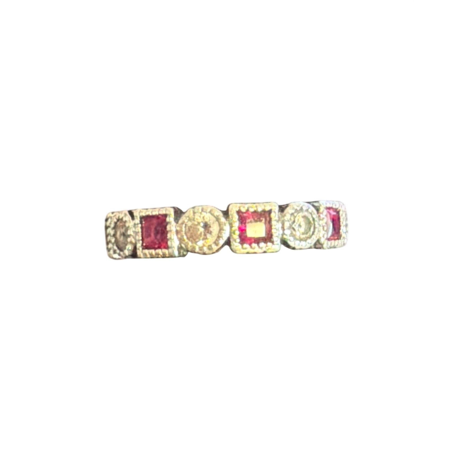 Other Vintage Sterling Silver Band Ring Pink Clear CZ Stones Size Size ONE SIZE - 1 Thumbnail