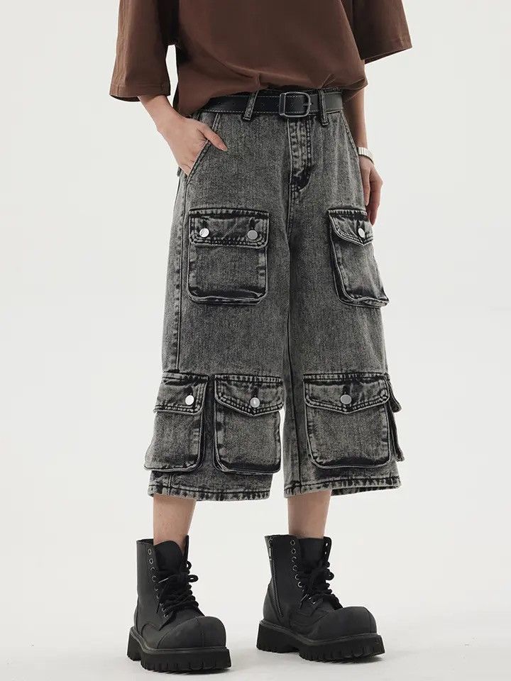 Japanese Brand × Jean Heavy wash vintage multi-pocket cargo denim shorts Size US 32 / EU 48 - 2 Thumbnail