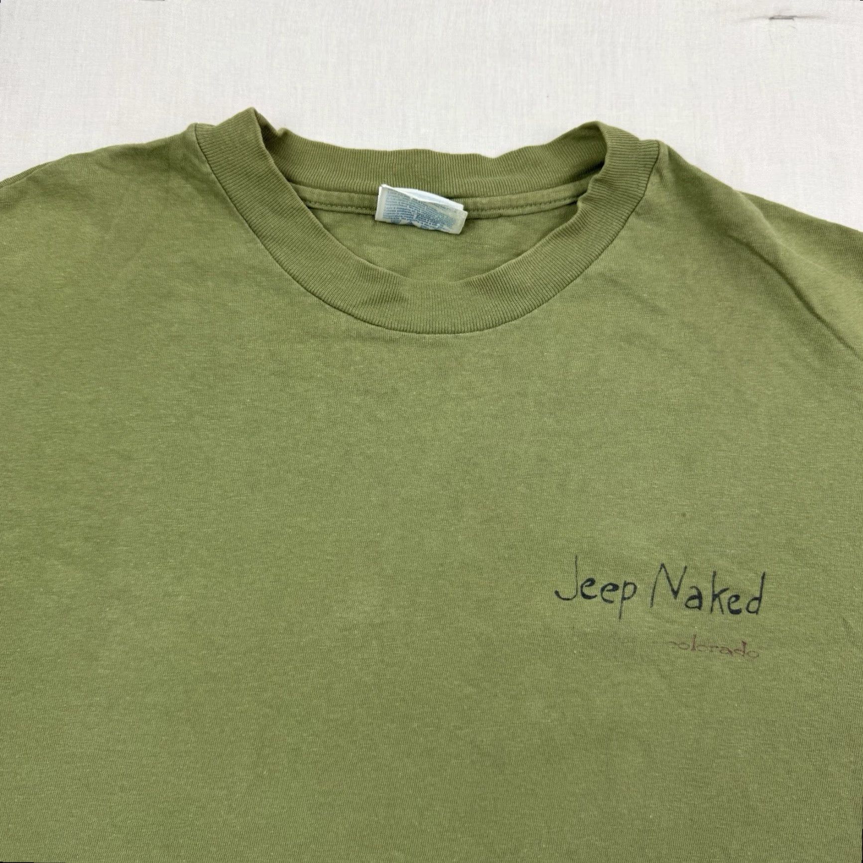 Hanes VINTAGE Hanes Jeep Naked T-Shirt Adult Large Green 90s Funny Hipster Mens Size US L / EU 52-54 / 3 - 4 Thumbnail