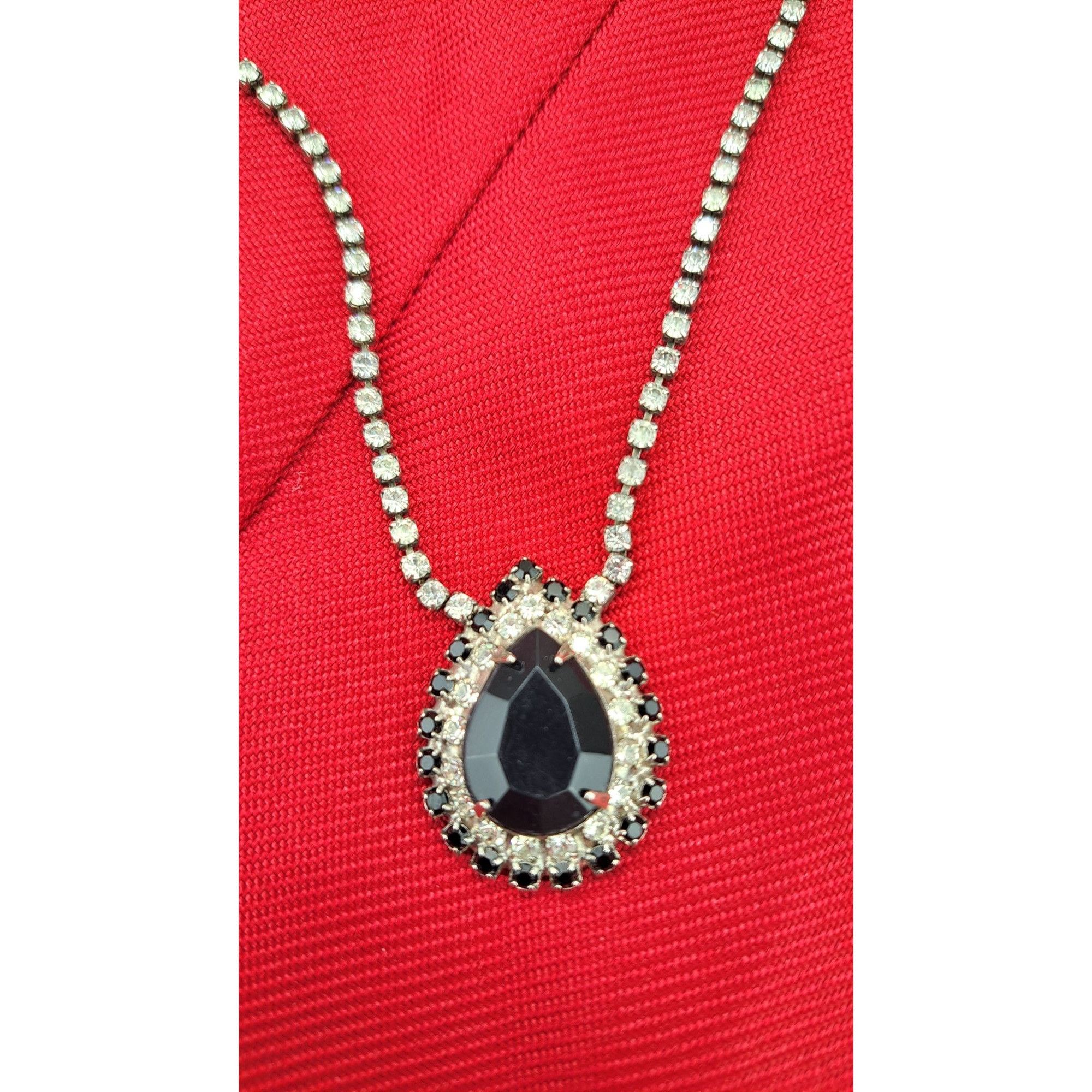 Other Vintage Rhinestone Clear Black Necklace Costume Teardrop Size ONE SIZE - 2 Thumbnail