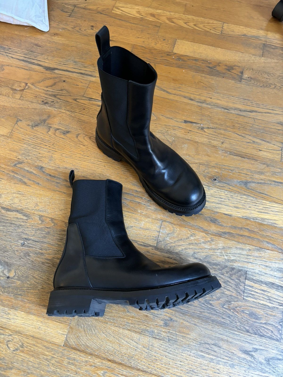 Pre-owned Rick Owens Beatle Army Goodyear Lug Sole Boots In Black