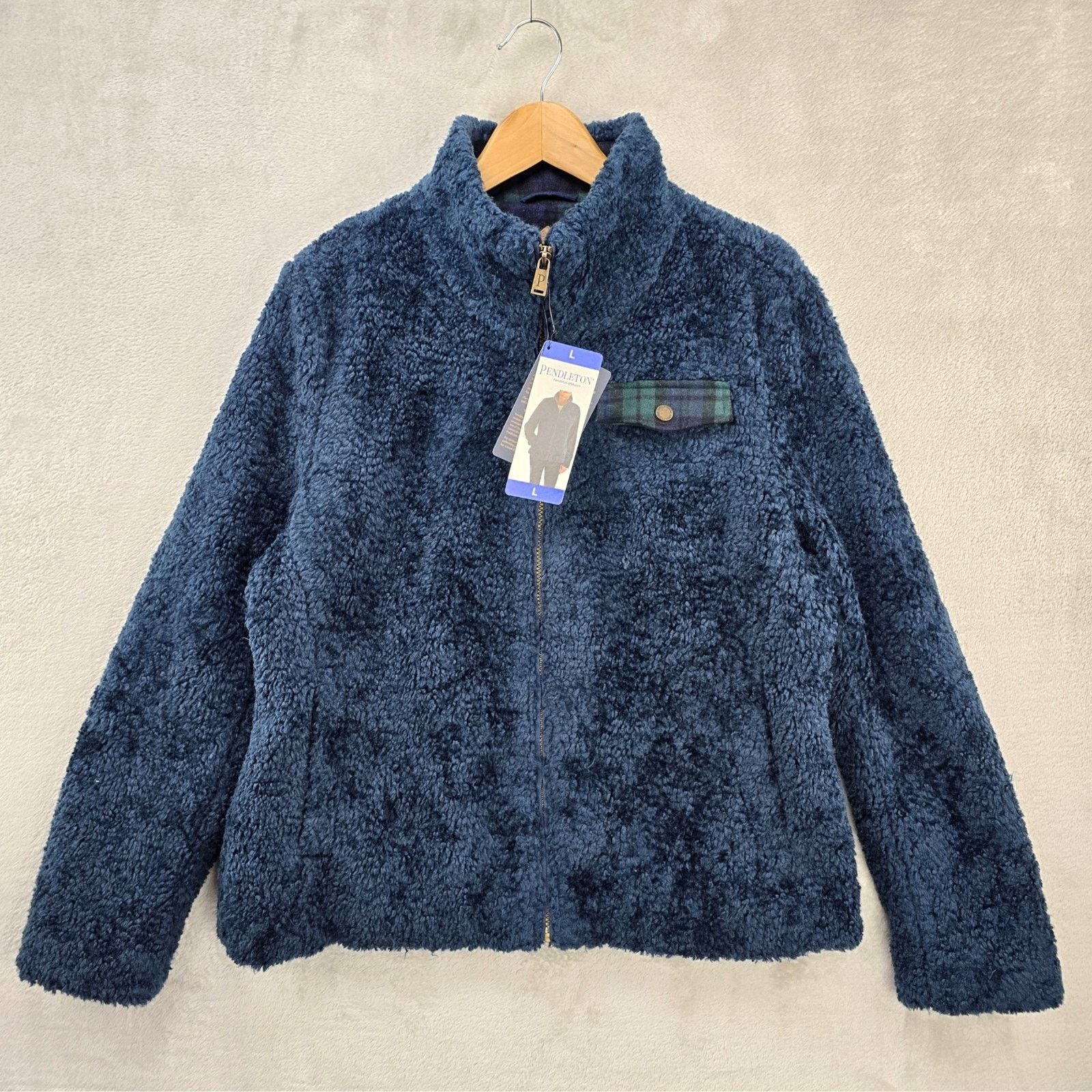 Pendleton Pendleton Sherpa Fleece Jacket Womens Large Dark Blue Fuzzy Size L / US 10 / IT 46 - 1 Thumbnail