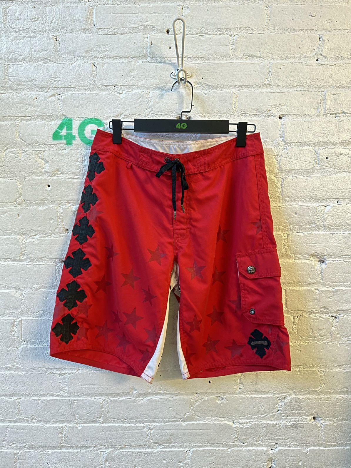 Chrome Hearts CHROME HEARTS RED PATCH BOXING SHORTS | Grailed