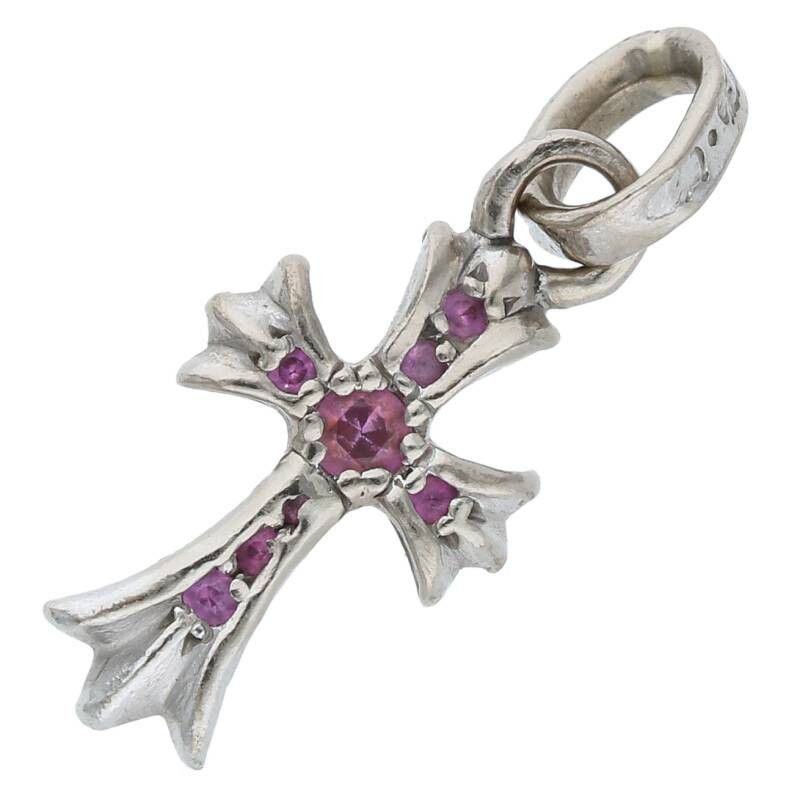 image of Chrome Hearts Pink Sapphire Baby Fat Cross in Silver, Men's