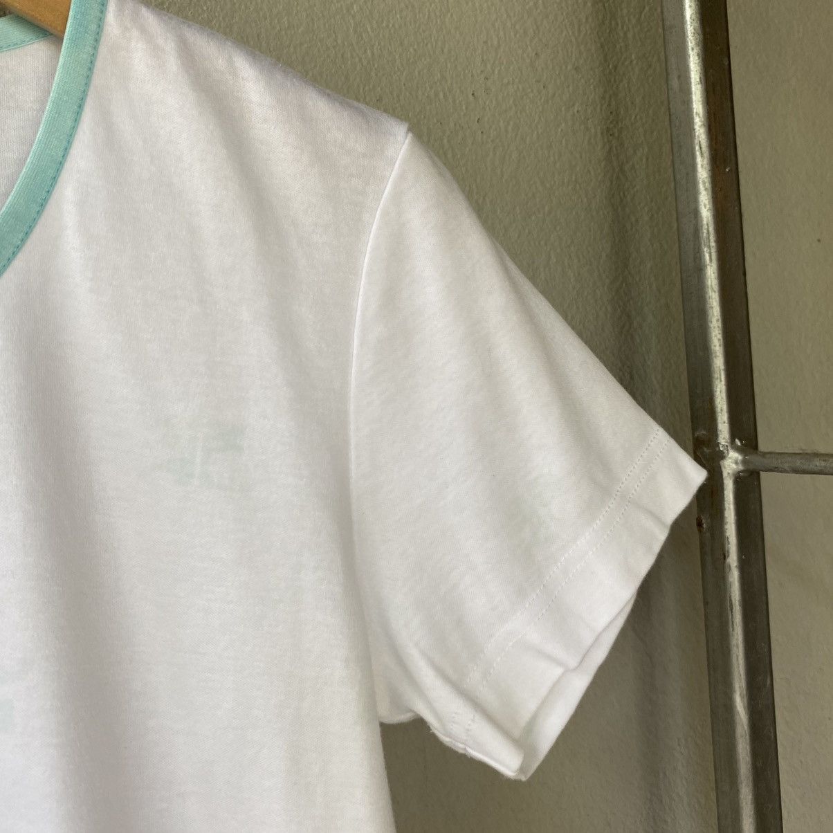 Courreges Courreges White Scoop Neck T-Shirt with Mint Trim Size S / US 4 / IT 40 - 4 Thumbnail