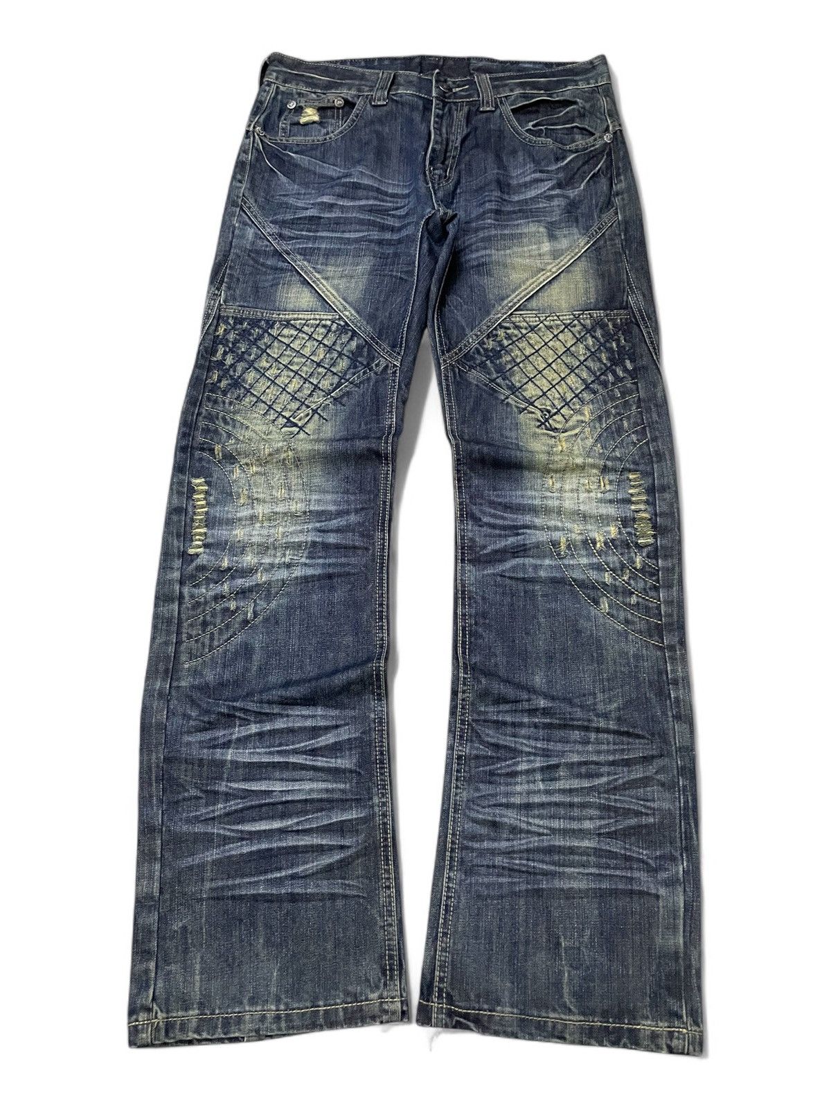 Japanese Brand Lemans Japan Asymmetrical Panel Heavy Stitch Boro Jeans Size US 32 / EU 48 - 1 Thumbnail
