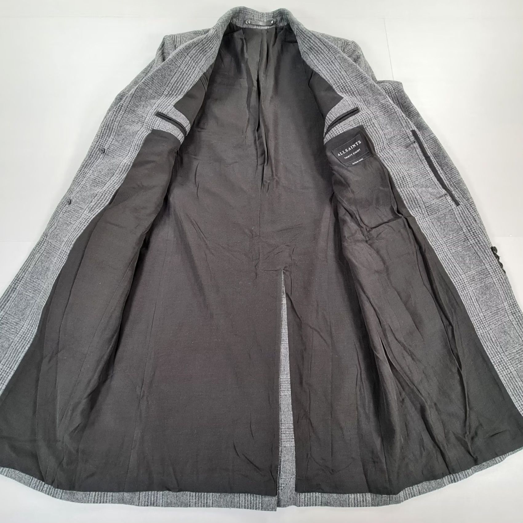 Allsaints AllSaints Coat Grey 38 Wool/Cotton Check Single-Breasted Men's Overcoat Vintage No N/A Size US XXS / EU 40 - 6 Thumbnail