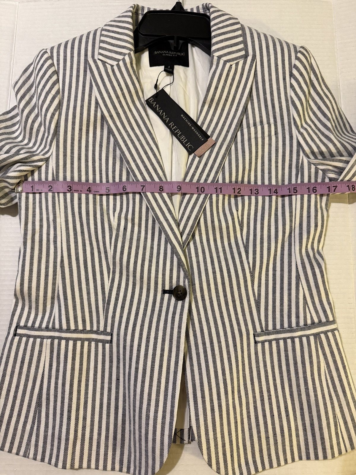 Banana Republic Banana Republic Navy White Pinstripe Linen Cotton Blazer Size S / US 4 / IT 40 - 9 Thumbnail