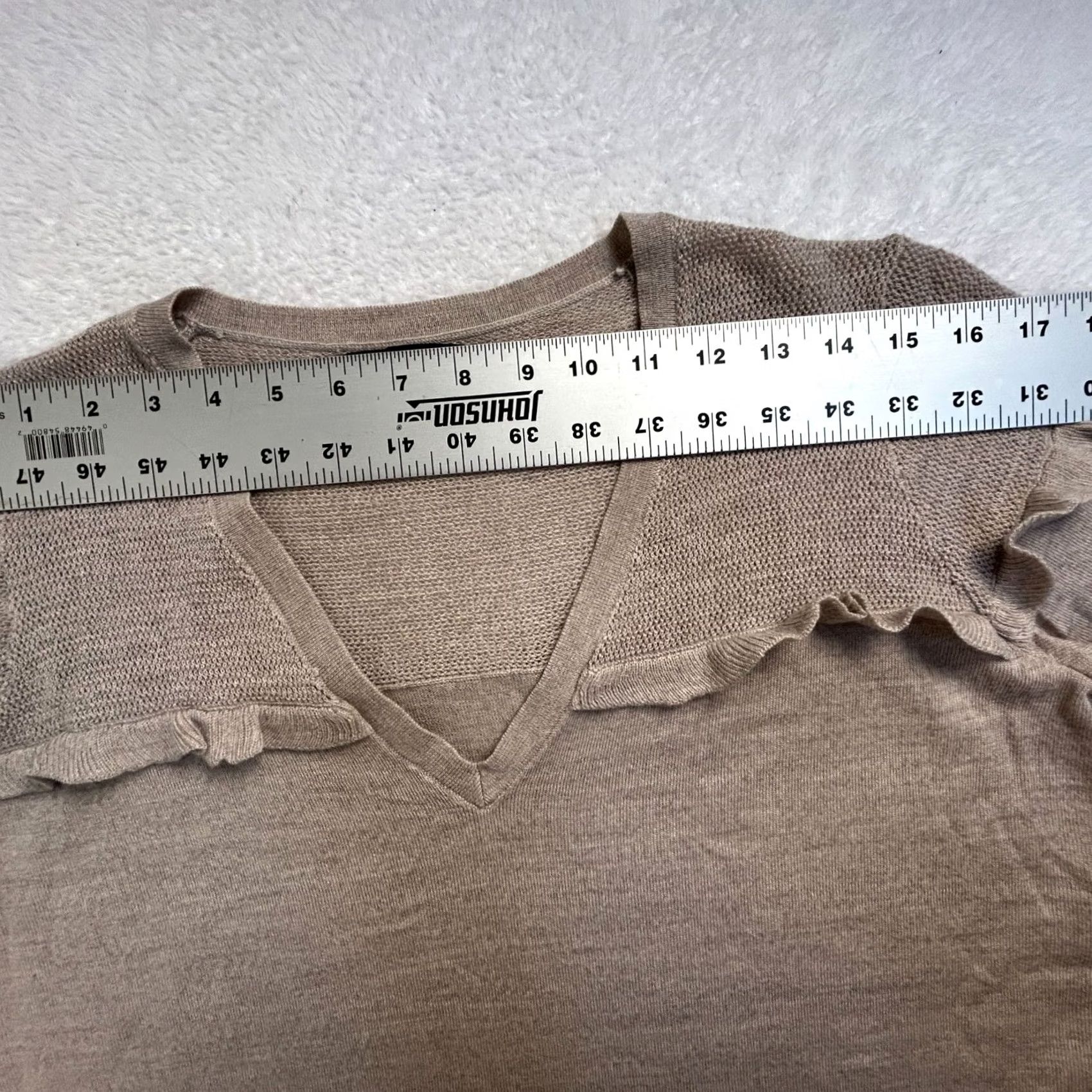 Banana Republic Banana Republic Womens Merino Wool Knit V-Neck Sweater Ruffle Trim Beige Large Size L / US 10 / IT 46 - 5 Thumbnail