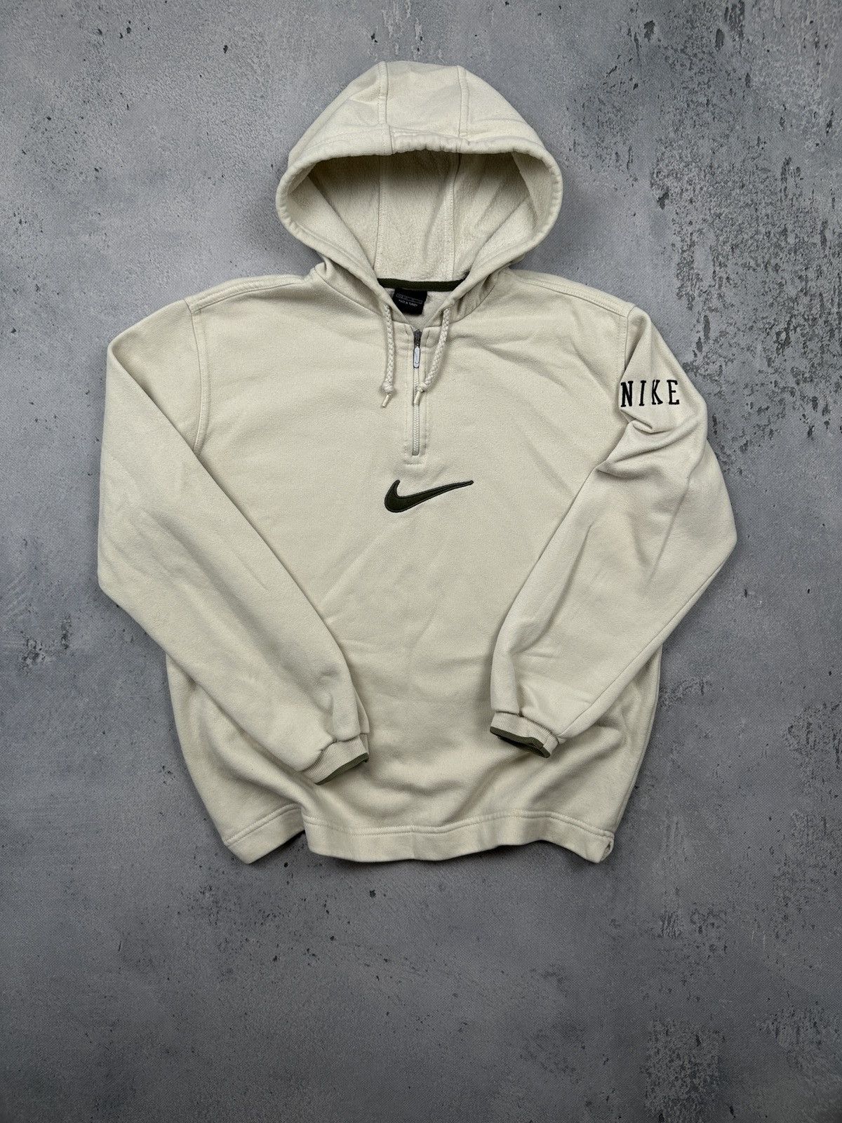 Nike Vintage Nike 00s Fleece Half Zip Hoodie Rare Cream Swoosh Size US M / EU 48-50 / 2 - 1 Thumbnail