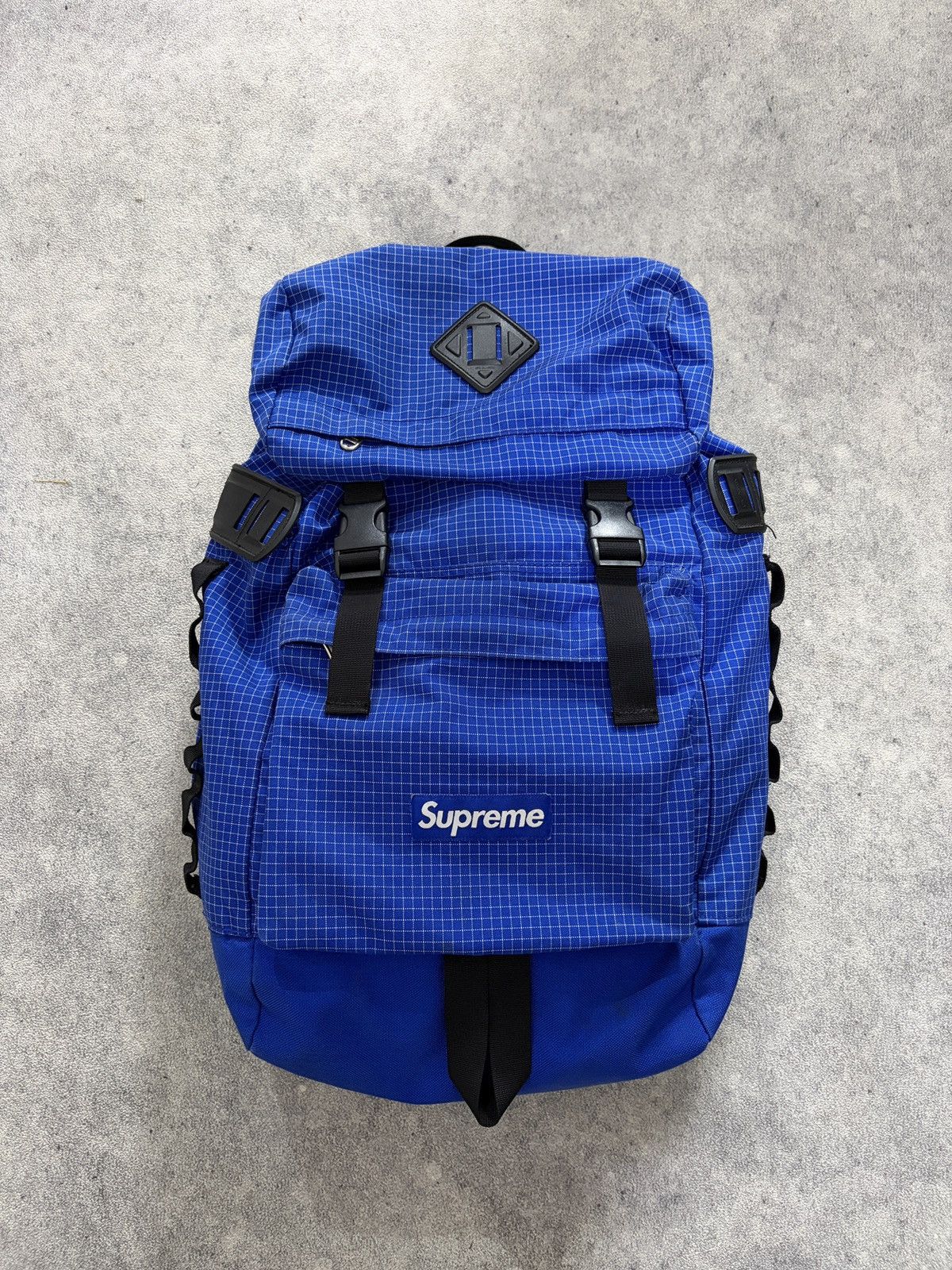 Supreme SS16 Supreme mesh backpack navy Bag Red Box Logo | Grailed