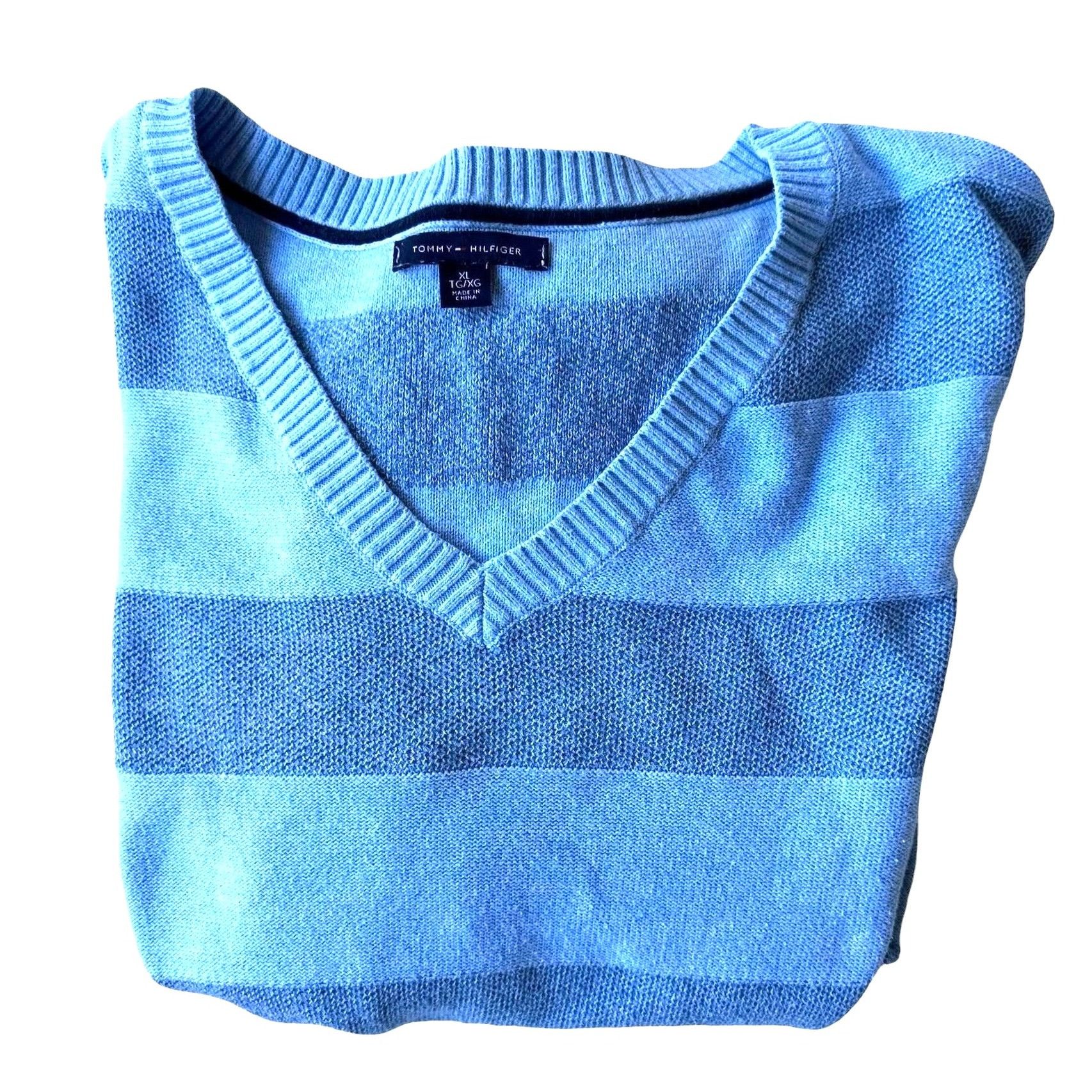 Tommy Hilfiger × Vintage Vimtage Tommy Hilfiger Sweater XL Pullover Blue Striped 3/4 Size XL / US 12-14 / IT 48-50 - 4 Thumbnail