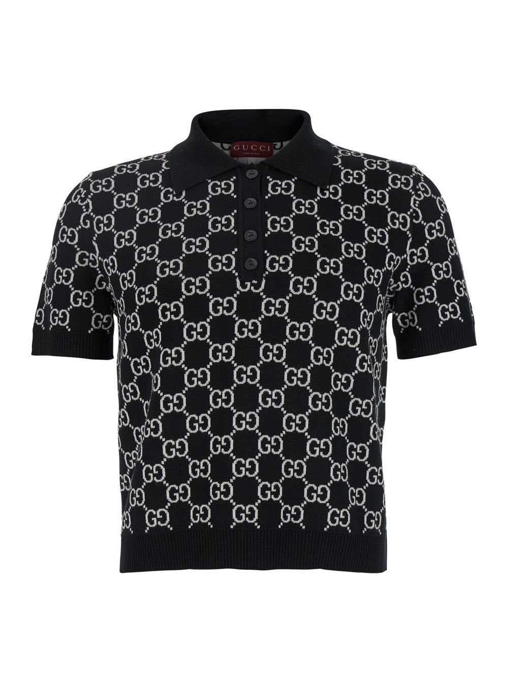 Gucci Black Polo Shirt with Ribbed Trims in GG Canvas Woman Size M / US 6-8 / IT 42-44 - 1 Thumbnail
