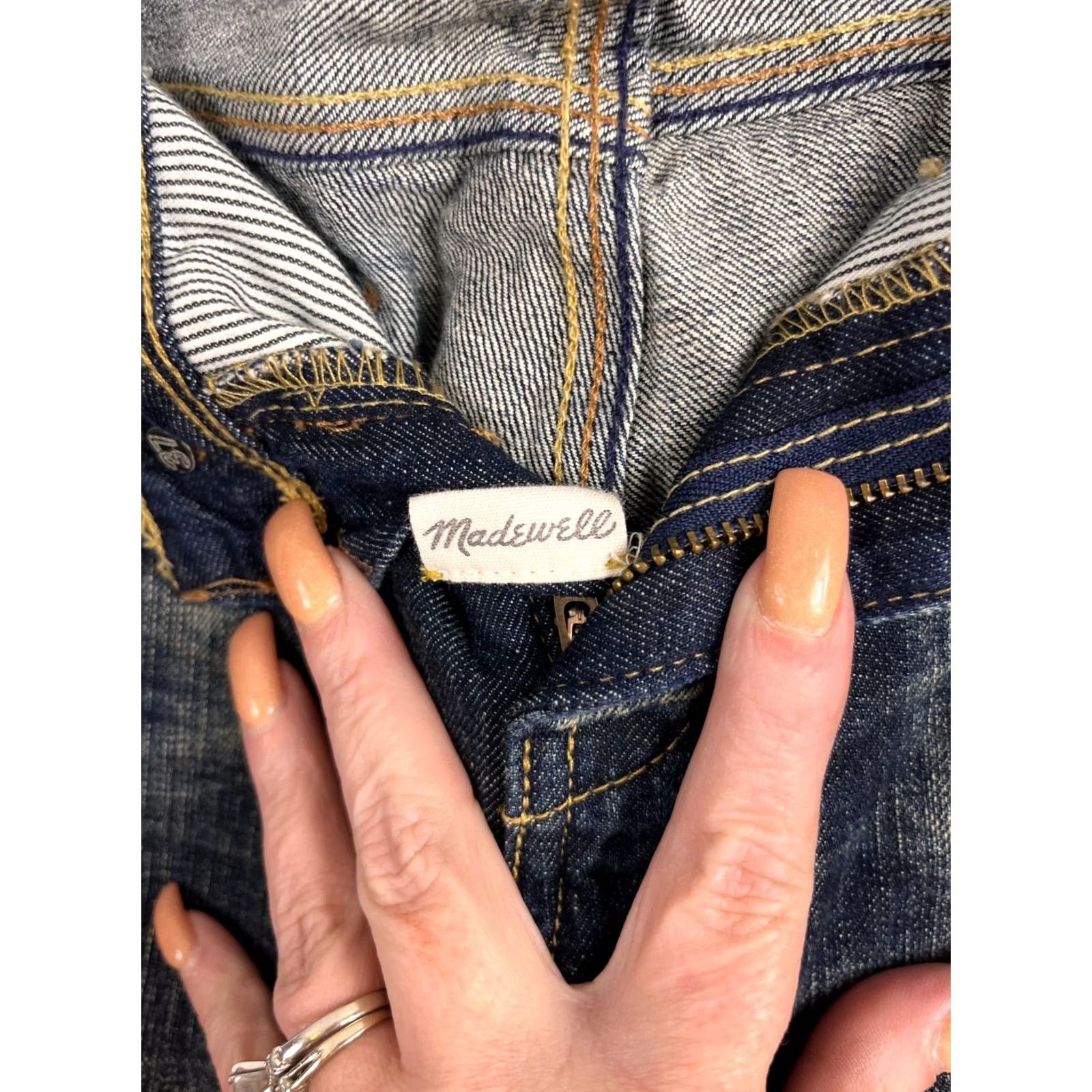 Madewell Madewell Rail Straight Jeans Distressed Dark Wash Women 24x34 Blue Denim Size 42" / US 20 - 4 Thumbnail