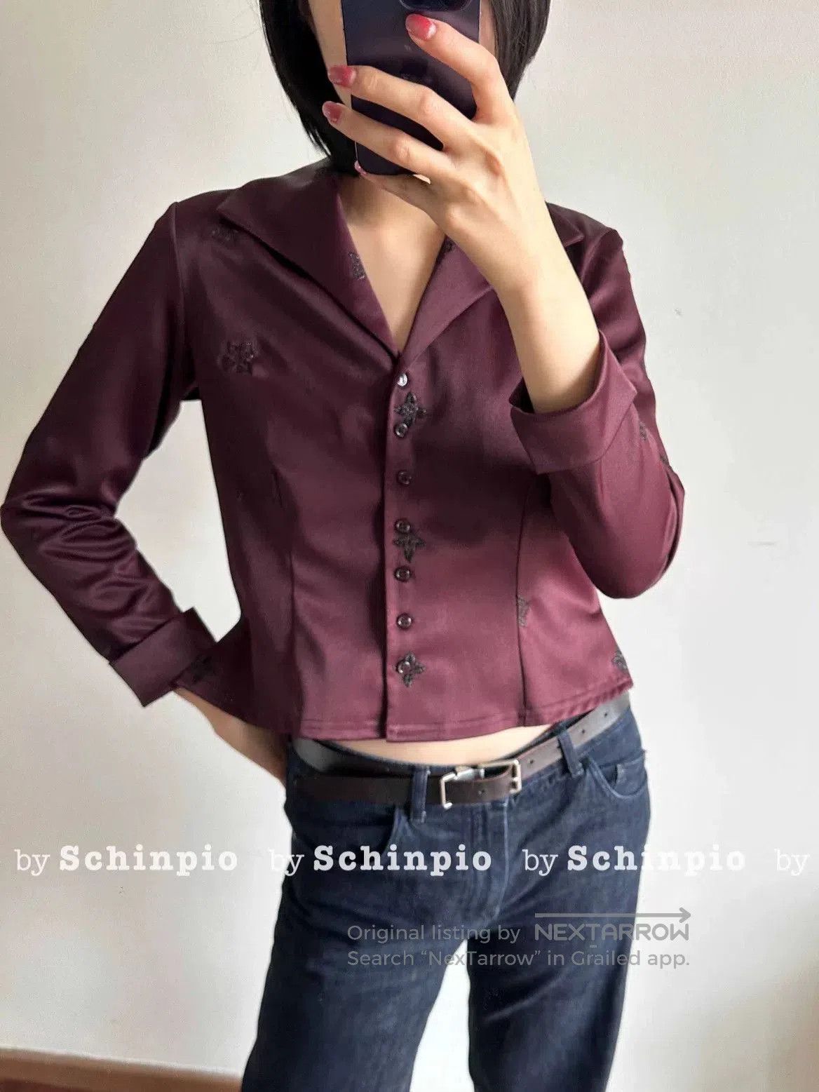 Saint Laurent Paris Yves Saint Laurent Burgundy Embroidered Shirt Jacket. Size S / US 4 / IT 40 - 1 Thumbnail