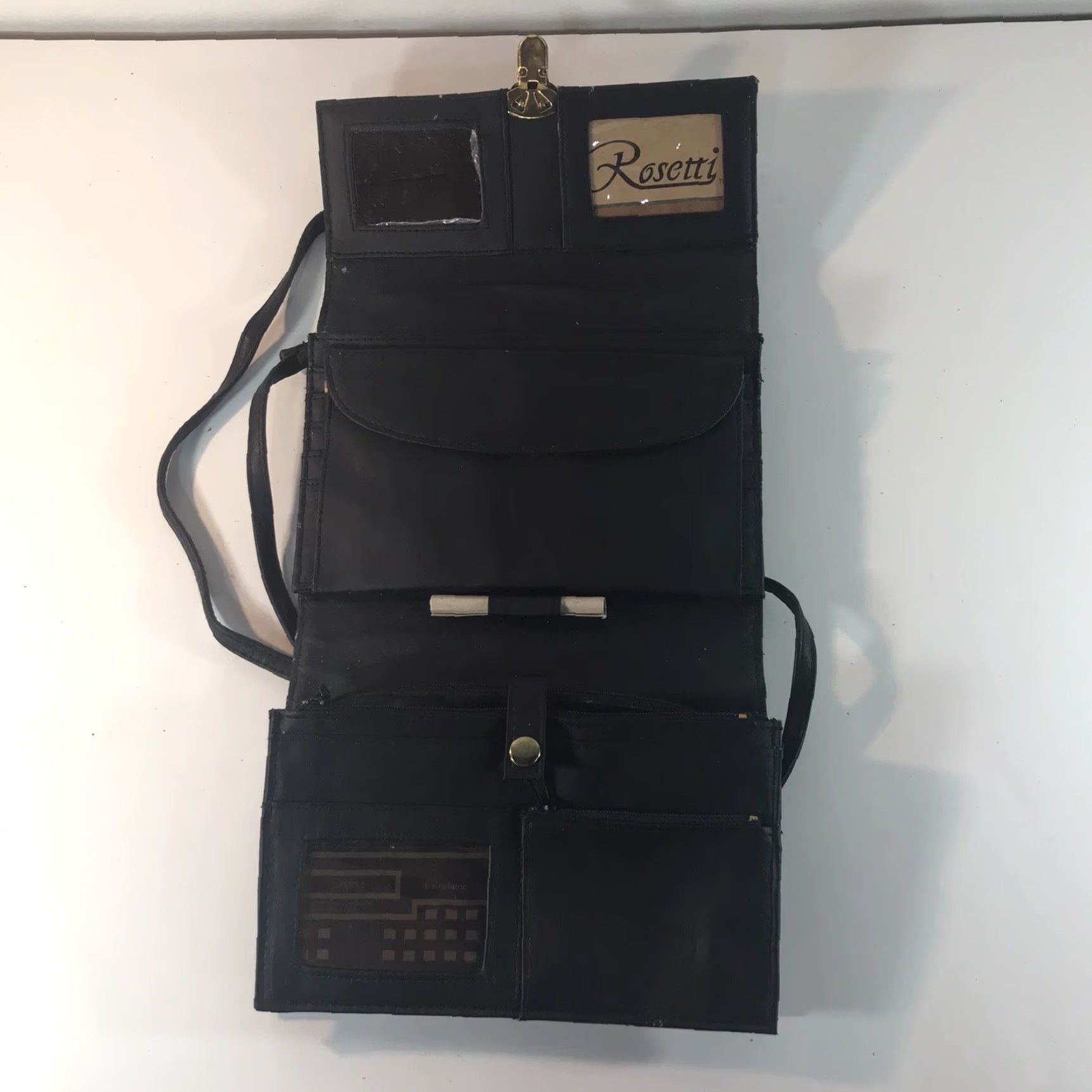 Vintage Rossetti Black Faux Leather Medium Organizer Crossbody Bag with Detachable Strap and Mirror for Women Size ONE SIZE - 2 Thumbnail