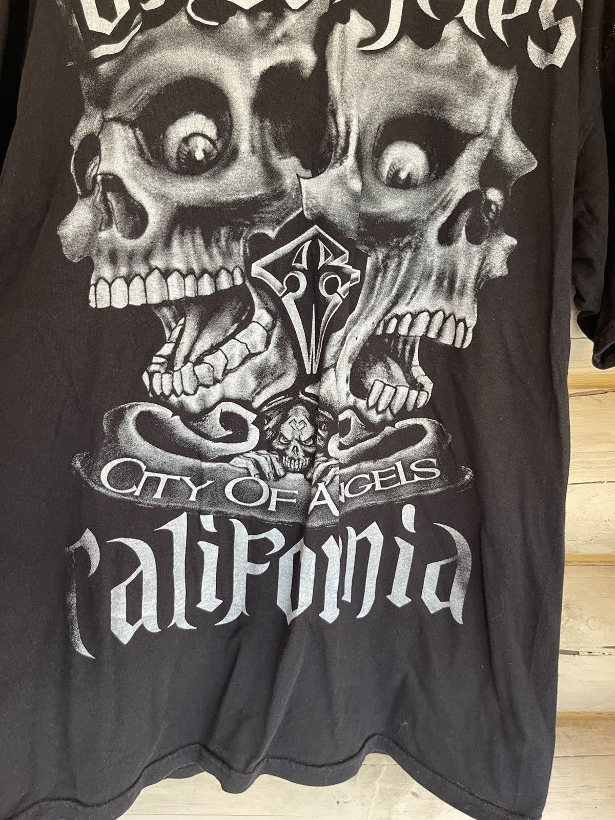 Vintage Los Angeles Big Scull Logo California black rap tee Size US L / EU 52-54 / 3 - 6 Thumbnail