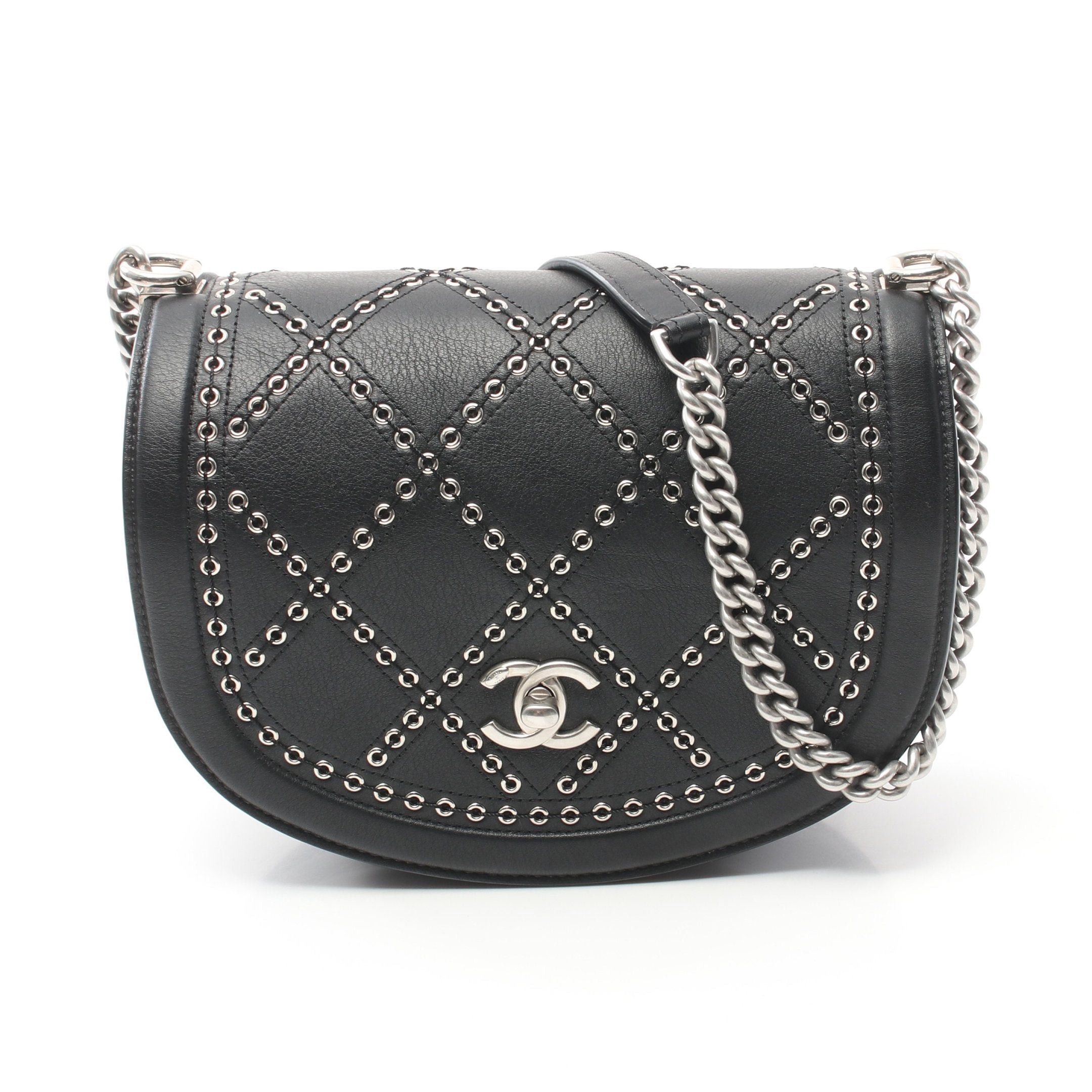Chanel Chanel Chain Shoulder Bag Calfskin Black Silver Hardware Studs Size ONE SIZE - 1 Thumbnail