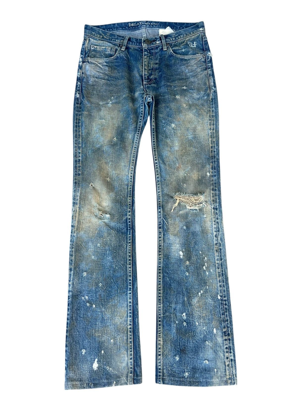 Japanese Brand Dirty Mud Stains Distress Denim Ufin & Sons Flare Jeans Size US 30 / EU 46 - 1 Thumbnail