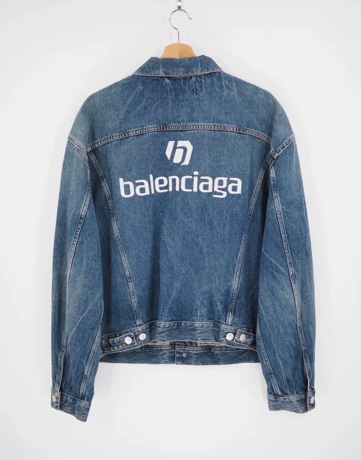 Balenciaga Balenciaga Back Logo Embroidered Denim Jacket Size US XL / EU 56 / 4 - 1 Thumbnail