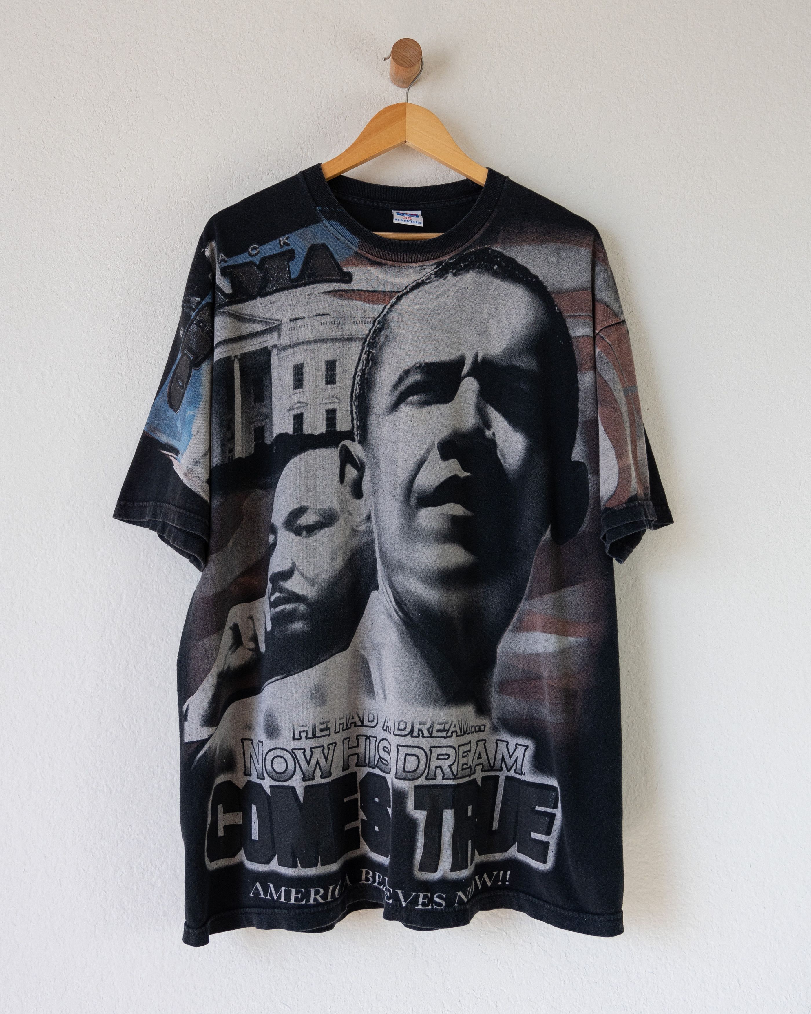 image of Rap Tees x Vintage Obama Martin Luther King Aop Rap Bootleg T Shirt in Black, Men's (Size 2XL)