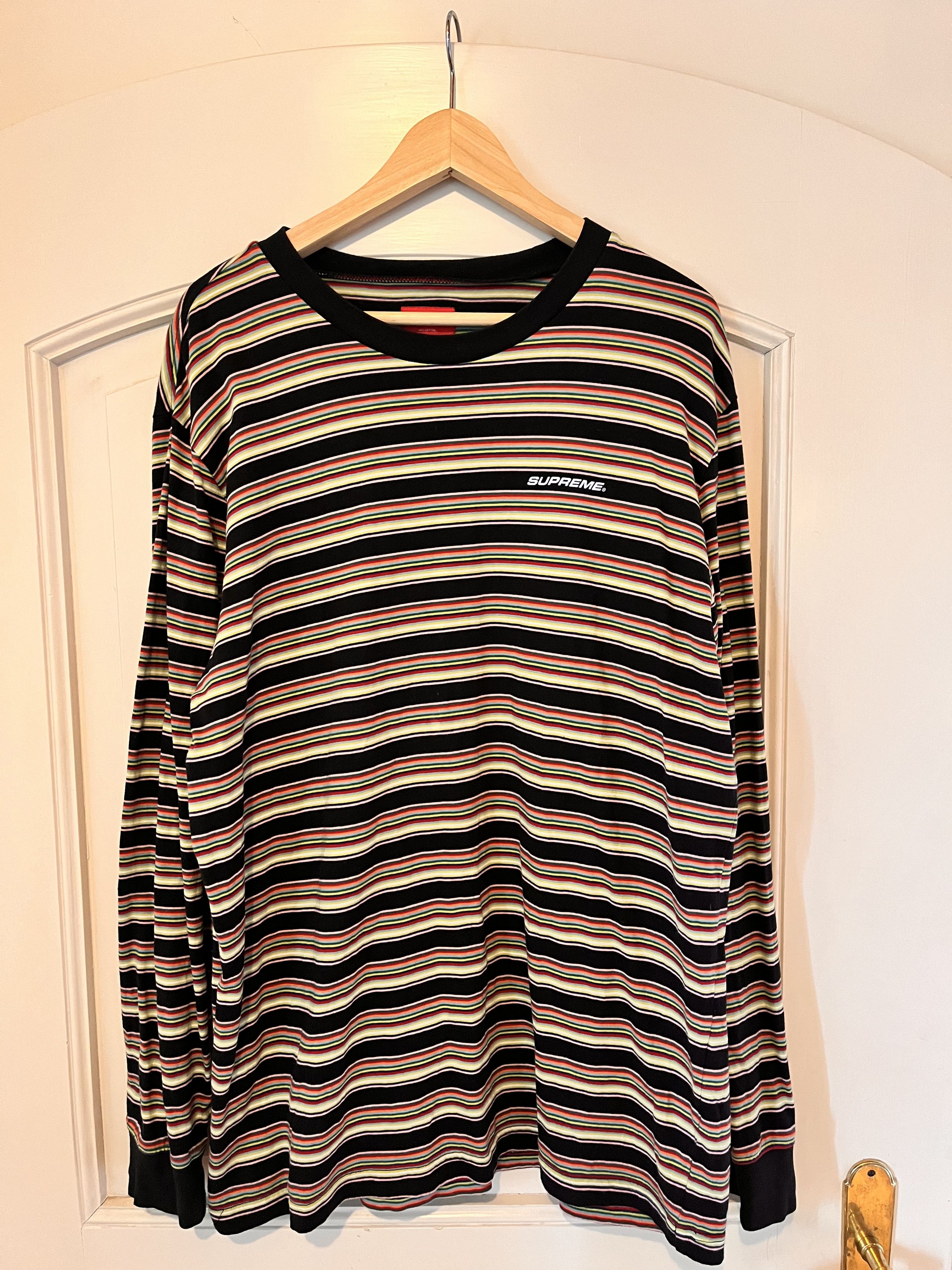 Supreme Striped Reflective Logo Longsleeve Long Sleeve T Shirts