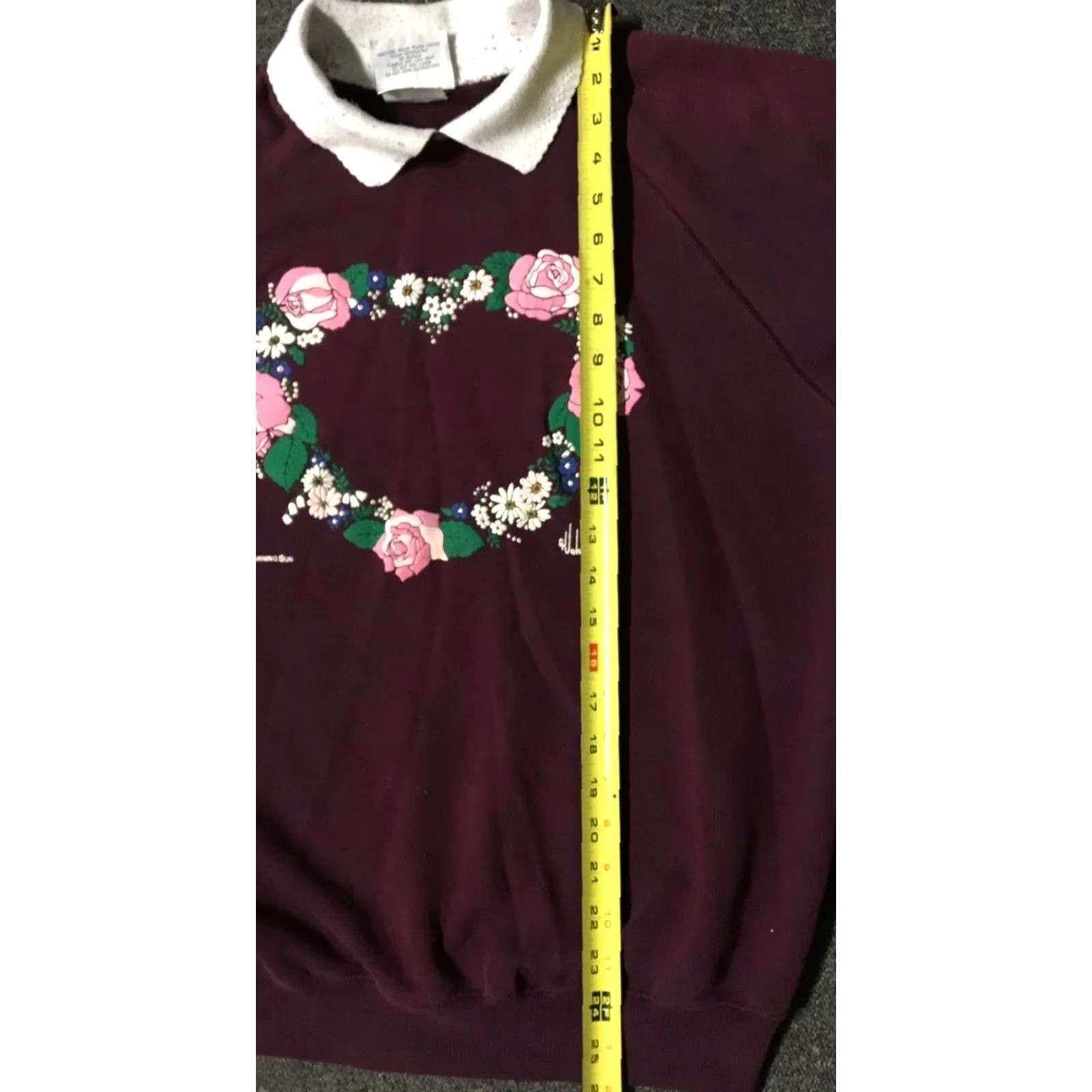 Vintage VINTAGE Morning Sun Sweatshirt Adult XL Burgundy Flower Heart Collared 80s 90s USA Grunge Love Size US XL / EU 56 / 4 - 8 Thumbnail