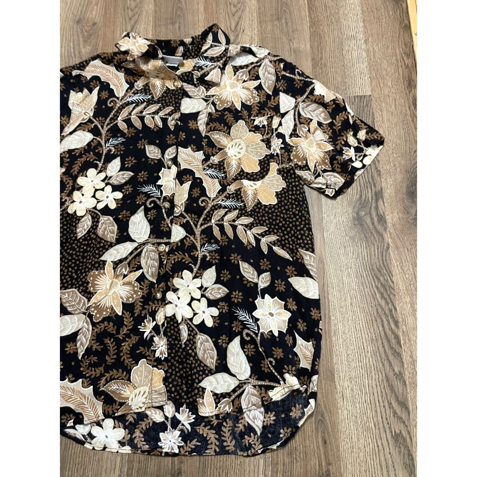 Vintage Alfred Dunner Shirt Women's 14 Black Tan Short Sleeve Button Up Shirt Size XL / US 12-14 / IT 48-50 - 4 Thumbnail