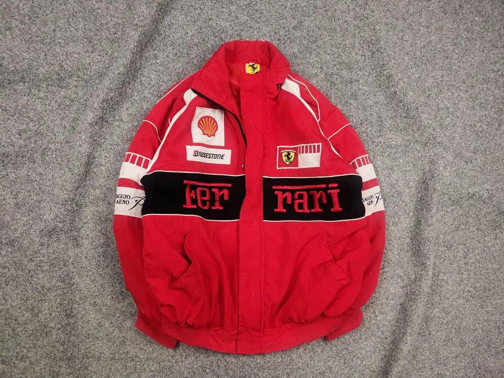 NASCAR Vintage Ferrari Red All logo Racing Bomber Jacket Y2K Style Size US M / EU 48-50 / 2 - 1 Thumbnail