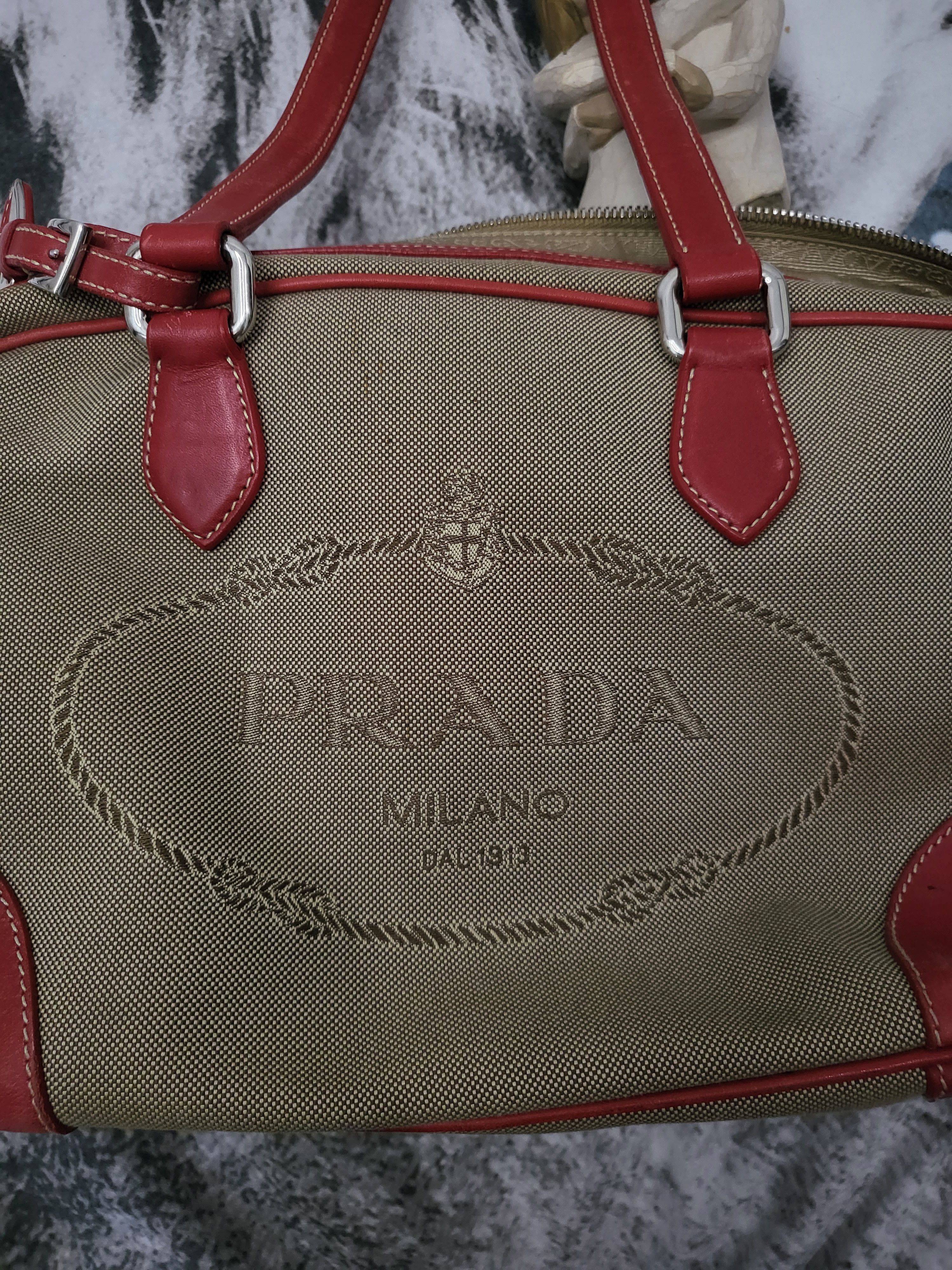 Prada Vintage Prada Canapa Jacquard Bag with Red Leather Inserts Size ONE SIZE - 10 Thumbnail
