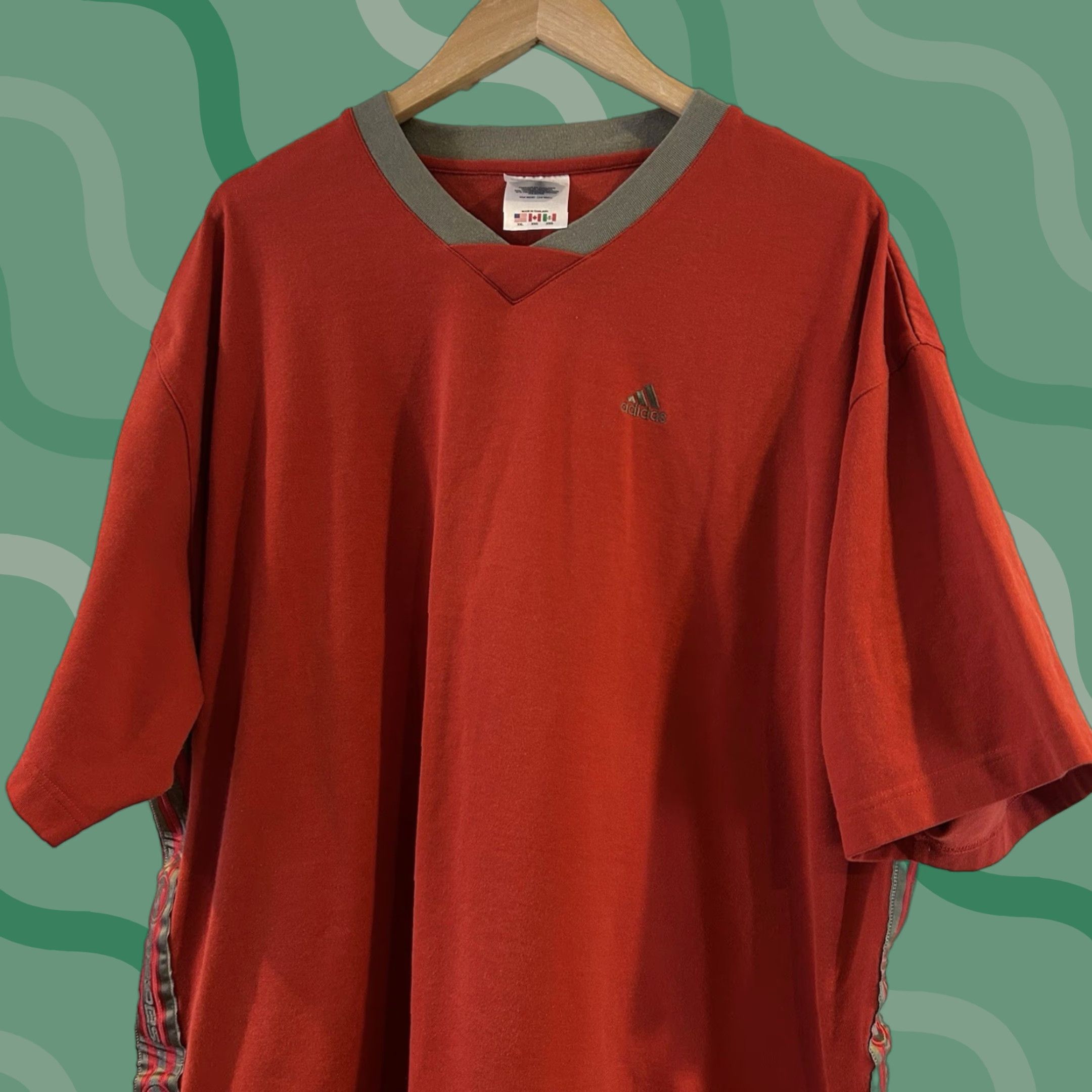 Adidas VINTAGE Adidas Jersey Soccer Red 2XL Embroidered Olive Green Three Stripes 90s Men Size US XXL / EU 58 / 5 - 1 Thumbnail