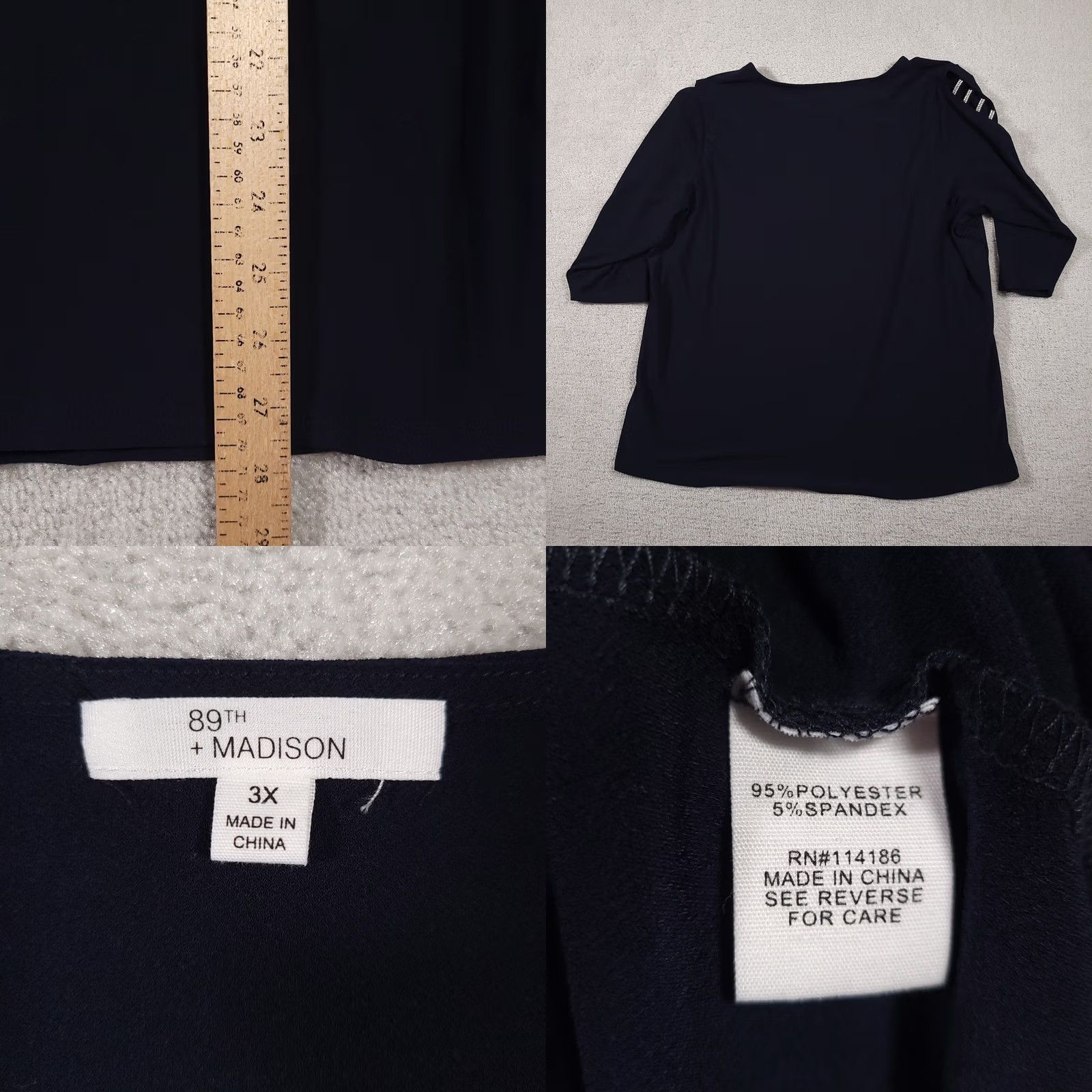 Vintage 89th + Madison Shirt Women's 3X Plus Navy Blue Rhinestone Shoulder Blouse Size XXL / US 16-18 / IT 52-54 - 8 Thumbnail