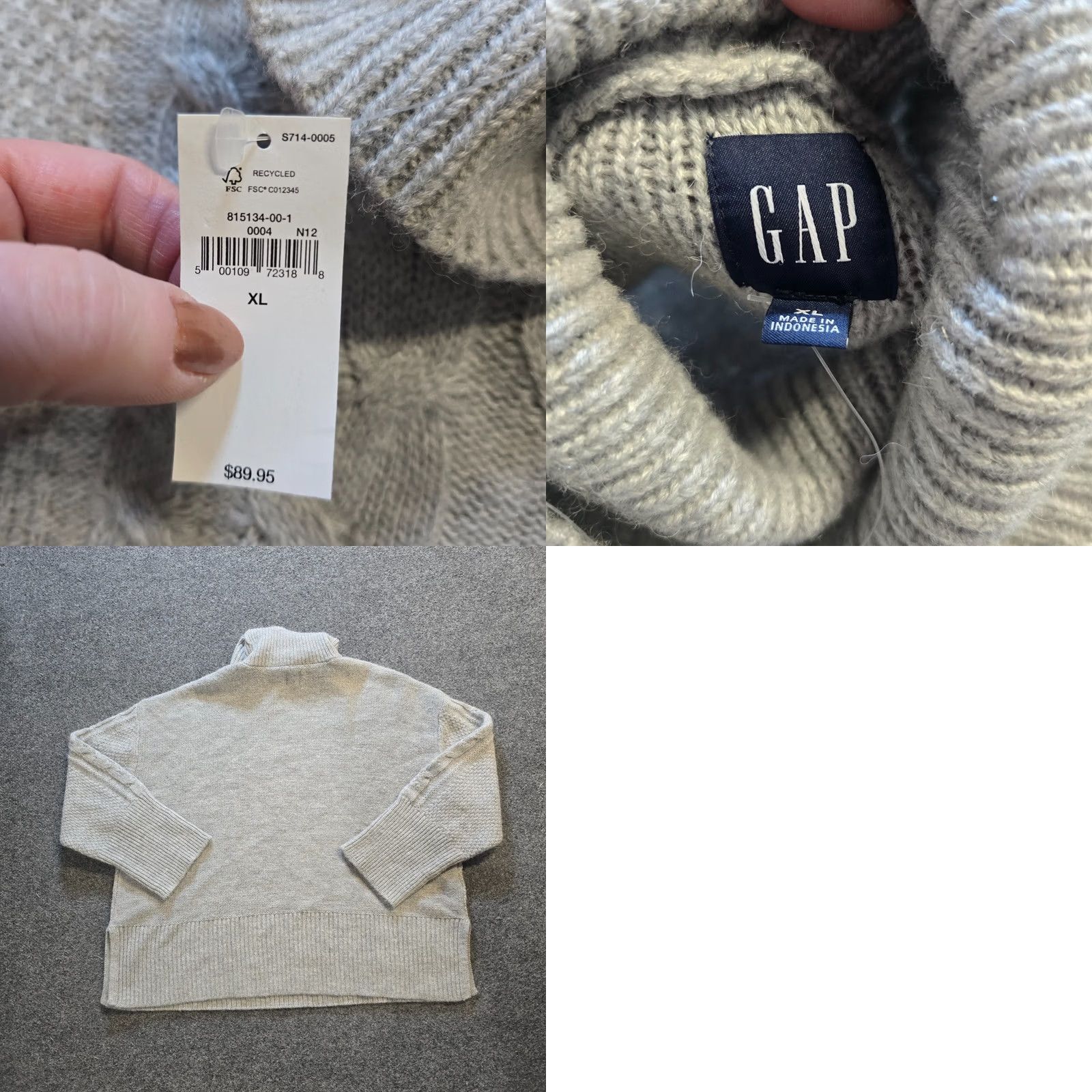 Gap GAP Sweater Womens Size XL Gray Cable-Knit Wool Alpaca Blend Turtleneck Casual Pullover Regular Women’s Winter Size XL / US 12-14 / IT 48-50 - 8 Thumbnail