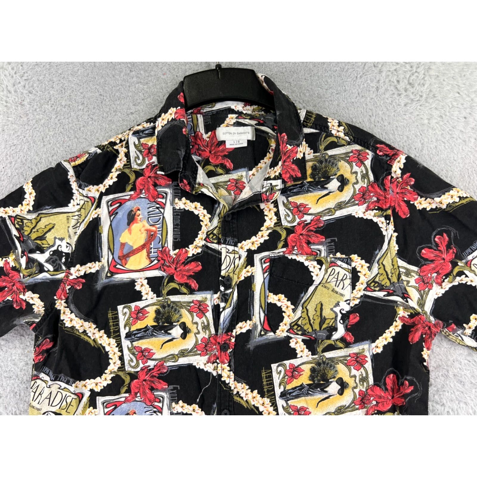 Cotton On VINTAGE Cotton On Garments Shirt Men L Black Red Floral Hawaiian Vacation Aloha Beach 90s 1990s Shirt Mens Size US L / EU 52-54 / 3 - 4 Thumbnail