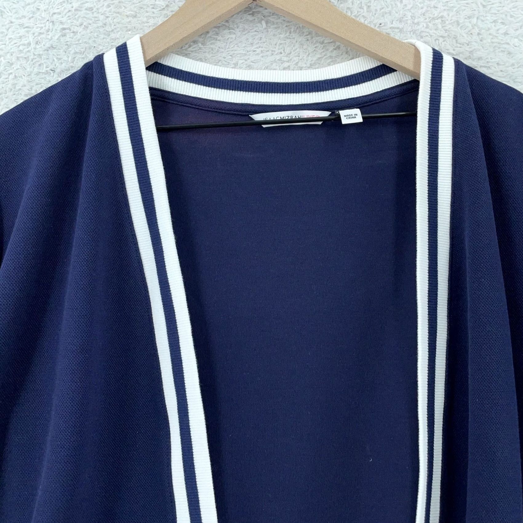Vintage Isaac Mizrahi Live! Cardigan Sweater Womens 1X Navy Blue Stripe Knit Open Front Size XL / US 12-14 / IT 48-50 - 2 Thumbnail