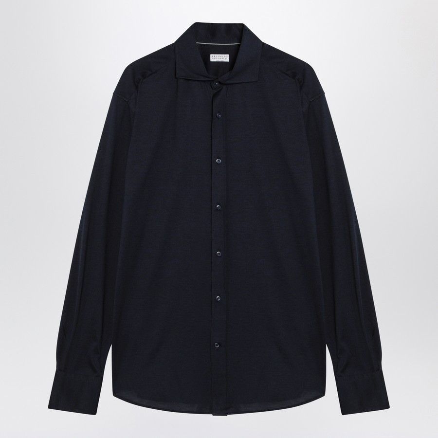 Brunello Cucinelli o1d2blof0226 Silk And Cotton Shirt in Navy Blue Size US L / EU 52-54 / 3 - 1 Thumbnail