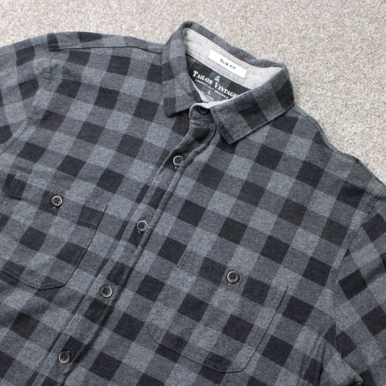 Vintage Tailor Vintage Shirt Mens Large Gray/Black Plaid Flannel Cotton L/S Button-Up Casual Workwear Size US L / EU 52-54 / 3 - 3 Thumbnail